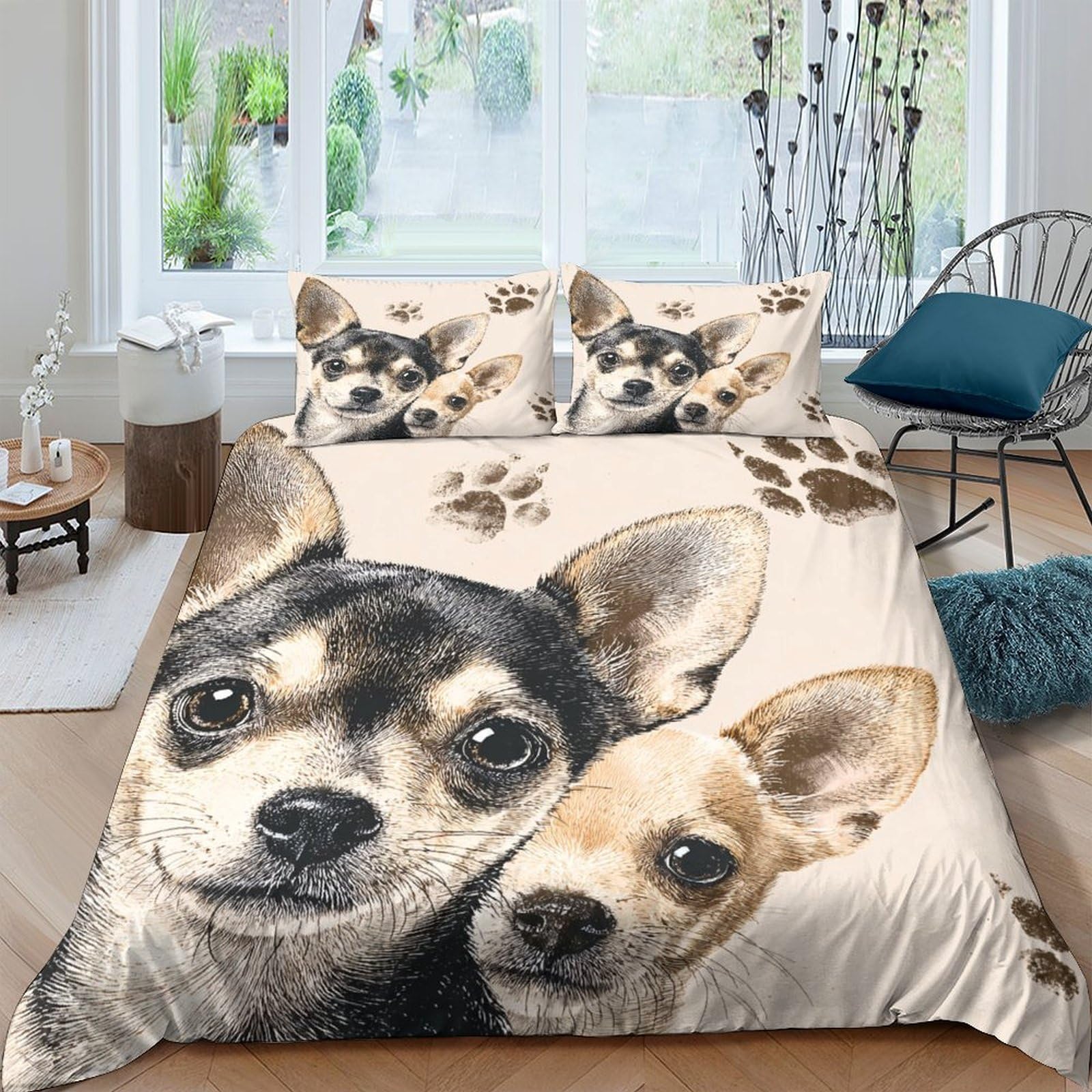 Ctjqhvkz Style-5 3D Printed Chihuahua Dog Fitted Sheet Microfiber Soft Washable Paw Print Bed Cover For Bedroom Guest Room Decor Single（135X200cm）