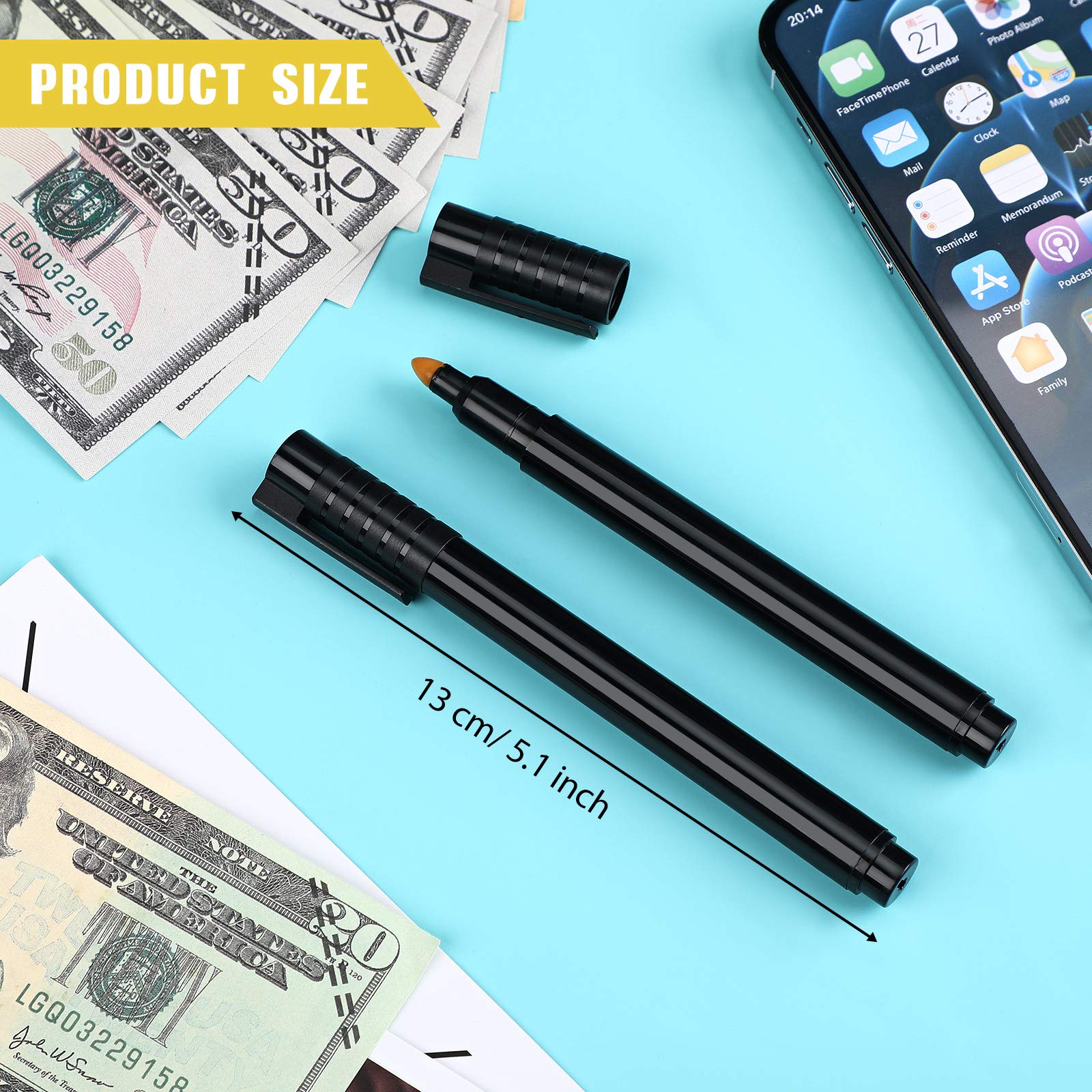 2-Pack Counterfeit Money Detector Pens - Banknote Tester Pen For Checking USD, Euro, Yen & More