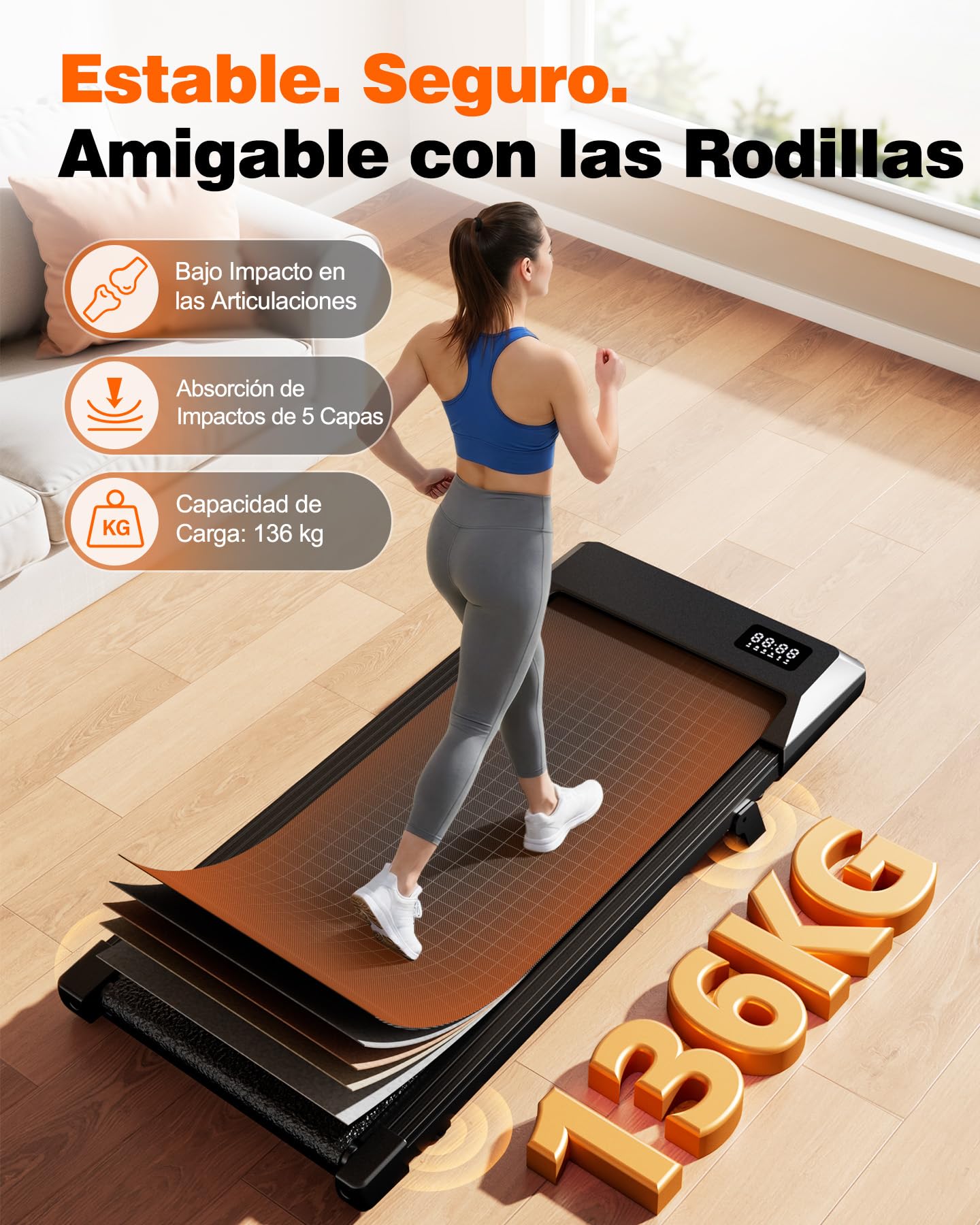 Superun 3,0 HP Cinta de Correr Plegable para el Hogar de Alta Tecnología, 136KG Treadmill, 2-en-1 Cinta de Andar Que Ahorra Espacio con Control App, Cursos de Entrenamiento y Carreras Multi-Curso