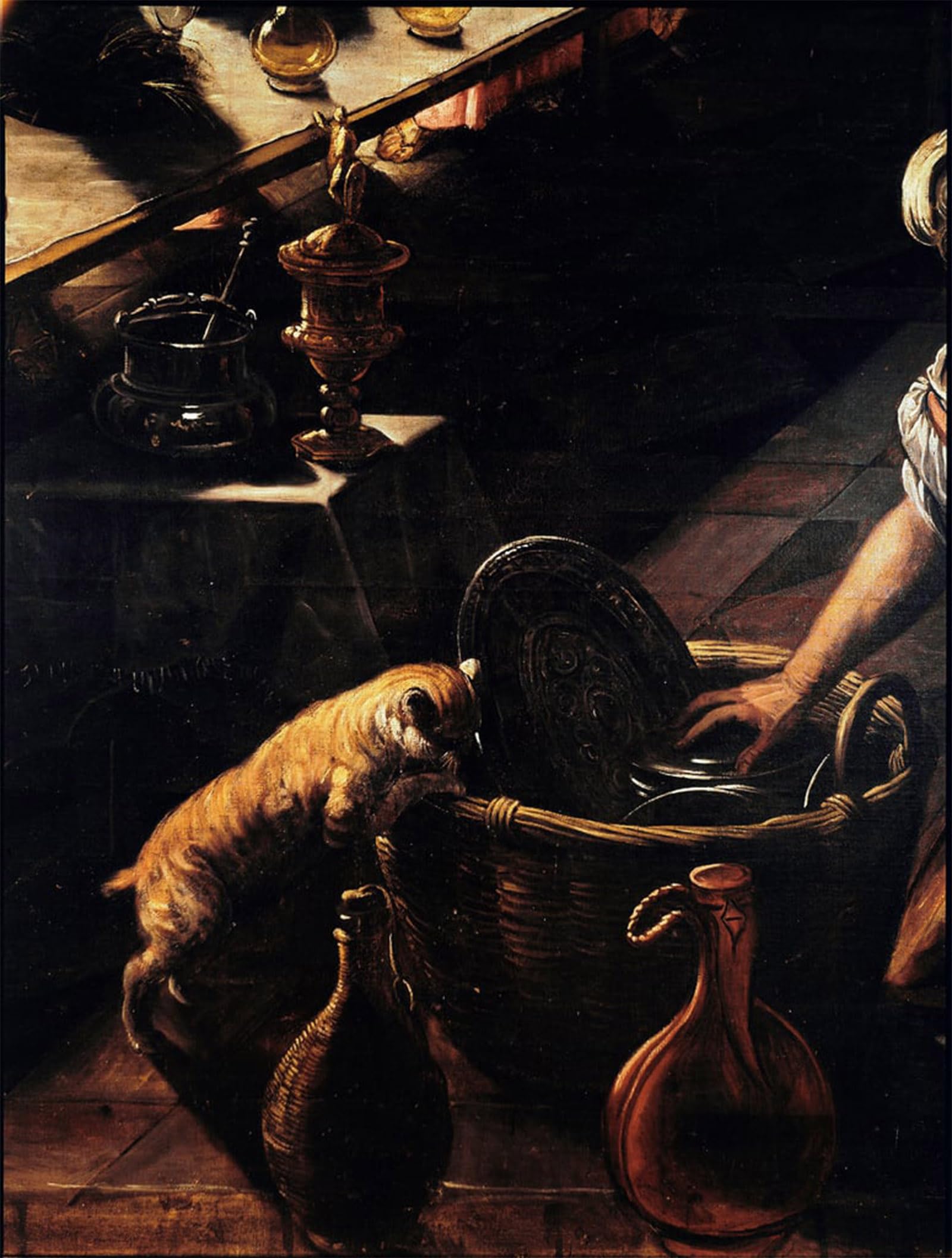 SERENDIPITP Vintage Picture Print on Canvas Wall Art Poster the Last Supper Detail of a Cat Searching in a Basket by Domenico Robusti Tintoretto Artwork Print Poster for Wall Decor 60x90cm