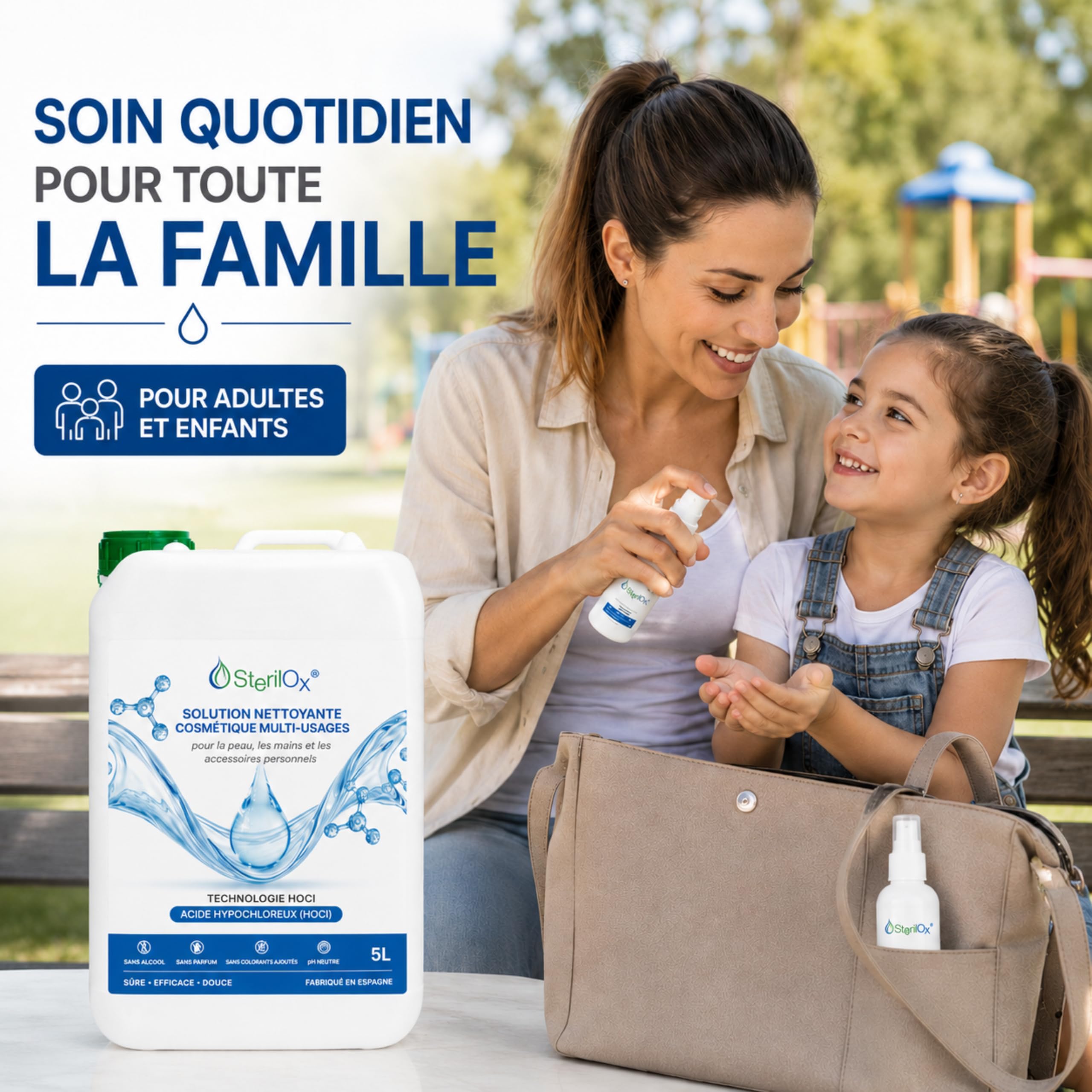 5 L – Solution hygiénique universelle à base d’acide hypochloreux (HOCl), sans alcool ni parfum, pour usage domestique et professionnel
