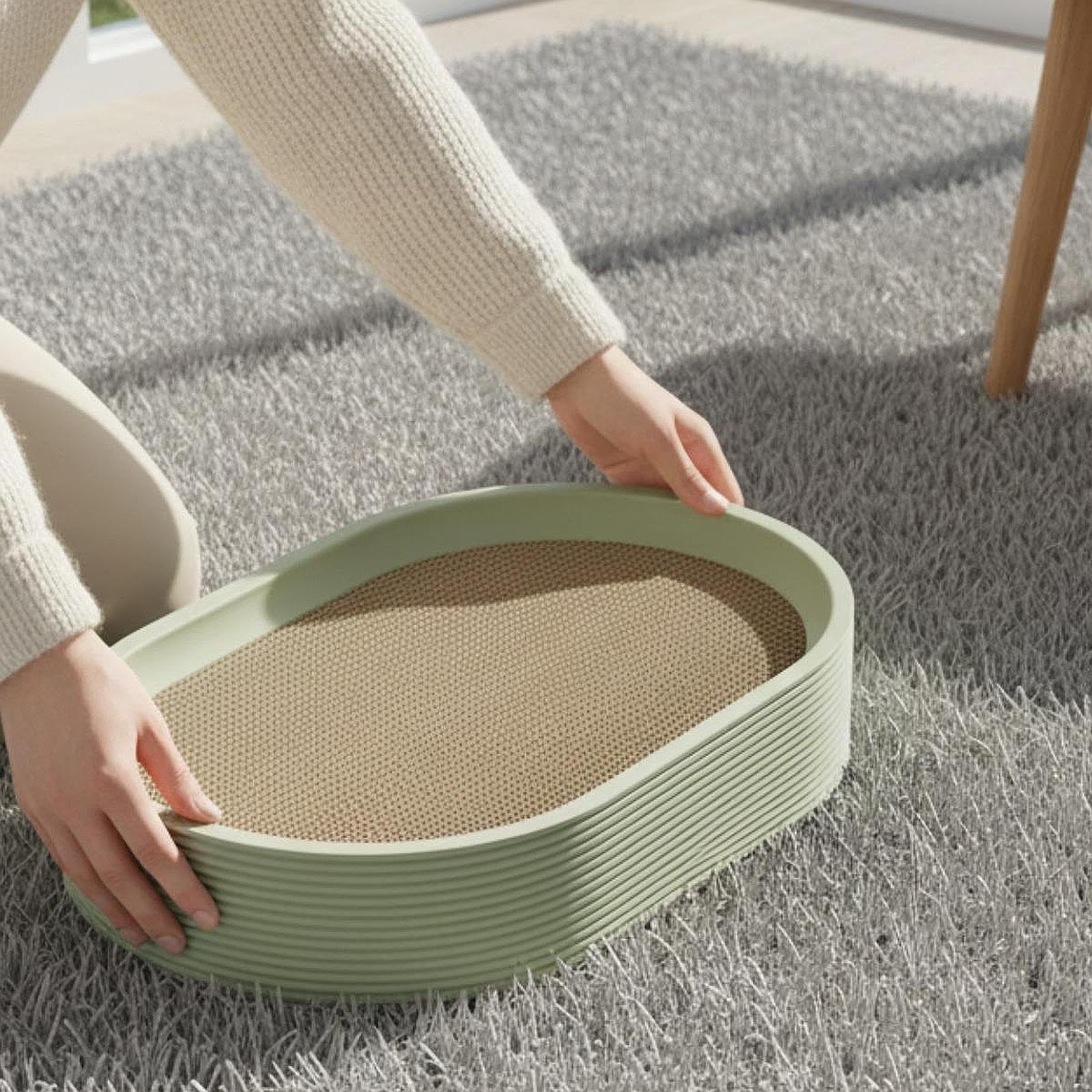 Katzen Kratzbrett Kratzmatte Kratzpad Lounge Nest Aus PP Und Wellpappe mit Austauschbarem Kern für Katzen für Schlafen Spielen Möbel Schutz Zuhause, GrÜn