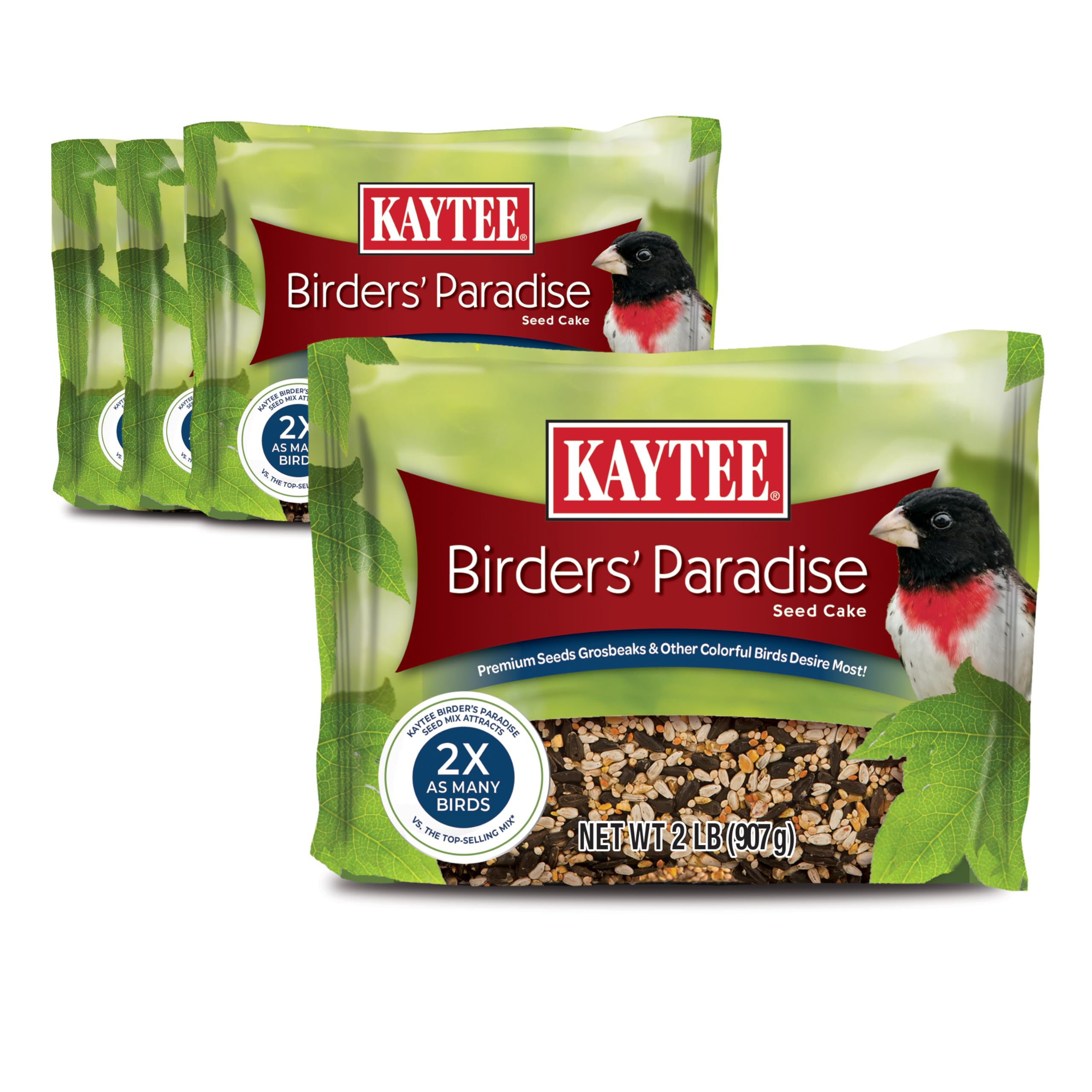 Kaytee Wild Bird Birders’ Paradise Seed Cake for Cardinals, Blue Jays, Woodpeckers, Finches and More, 2 Pounds, Pack of 4 Birders Paradise, 4 Count 2 Pound (Pack of 4)