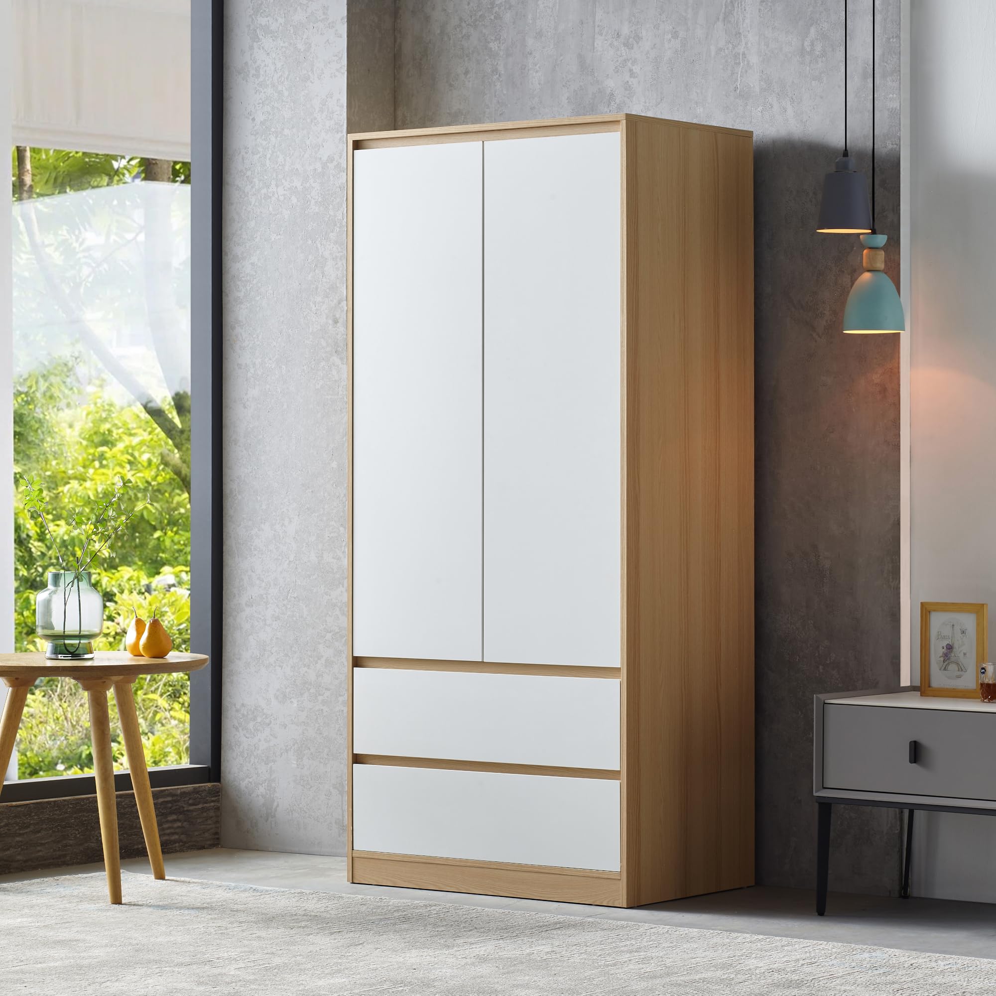 Armoire de Rangement Chambre FREOSEN - Blanc - Penderie Garde
