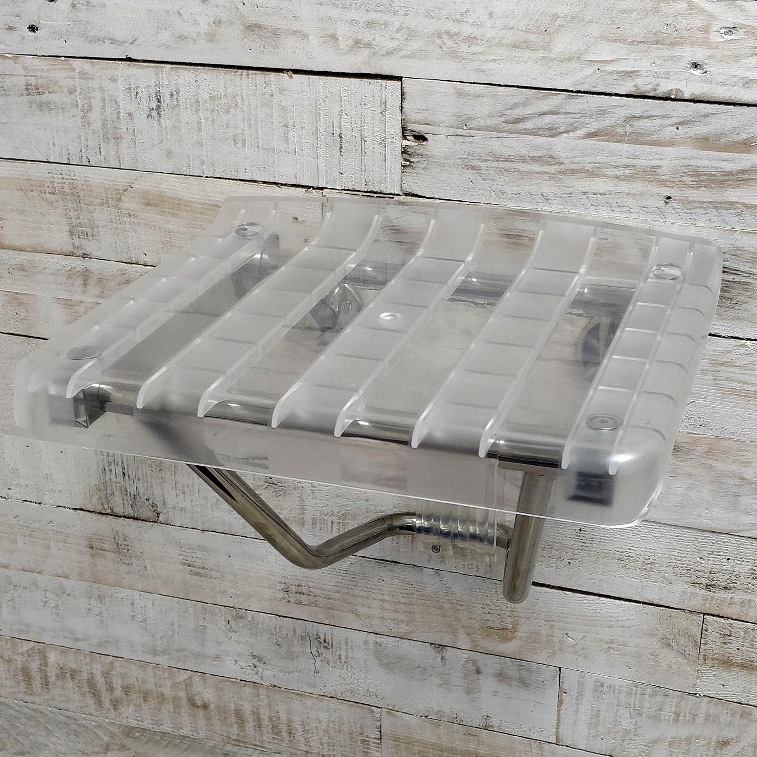 EcoSpa Clear Folding Shower Seat – Wall Mounted Bathroom Mobility Aid Stool Space-Saving Design - Supports Up to 160kg (25st) - Acrylic Seat with Chrome Frame