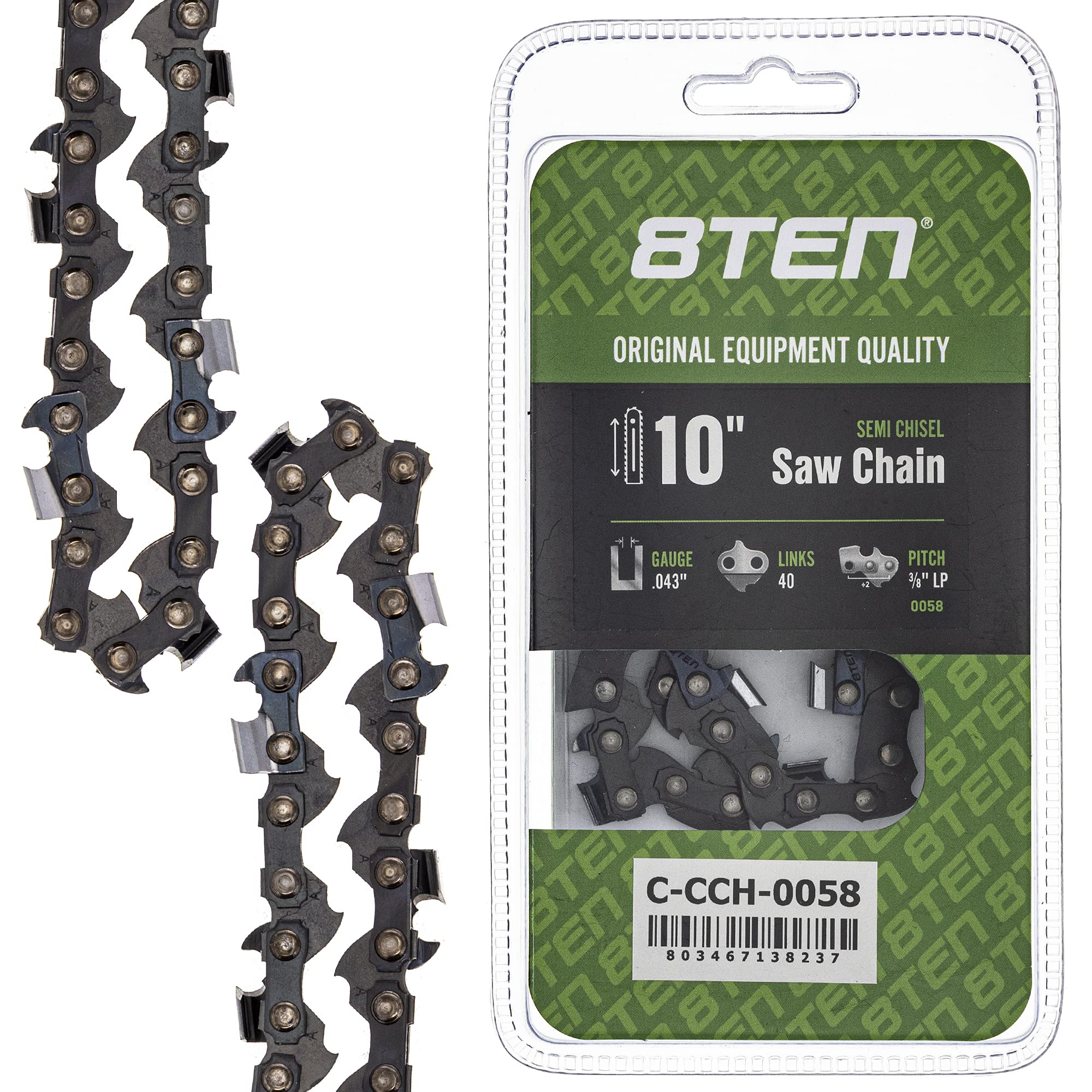 Amazon.com: 8TEN Semi Chisel Chainsaw Chain 10 Inch .043 3/8 LP