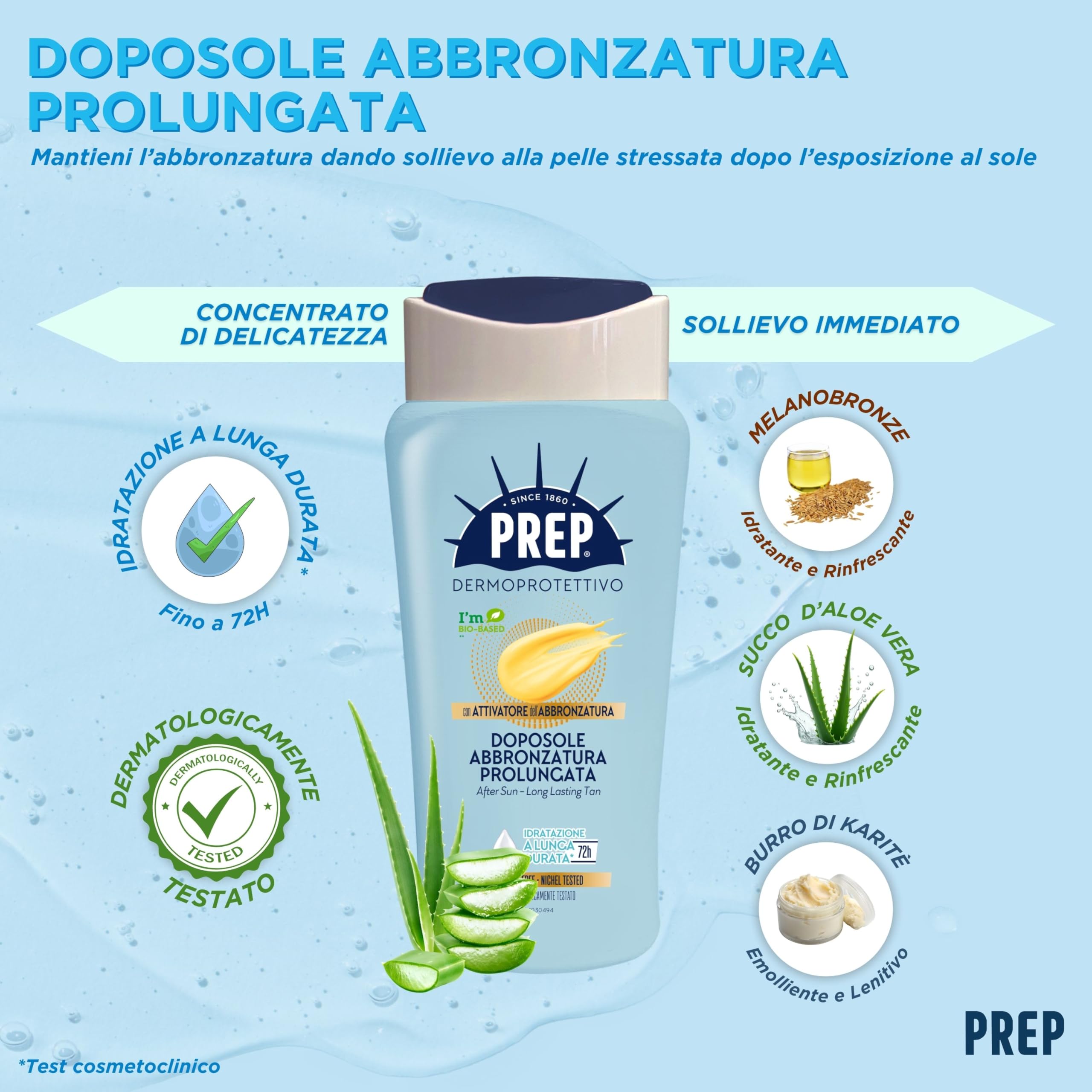 PREP, Crema Abbronzatura Prolungata Doposole, Crema Idratante con Attivatore dell'Abbronzatura, Doposole Prolunga Abbronzatura, Formato 200 Ml