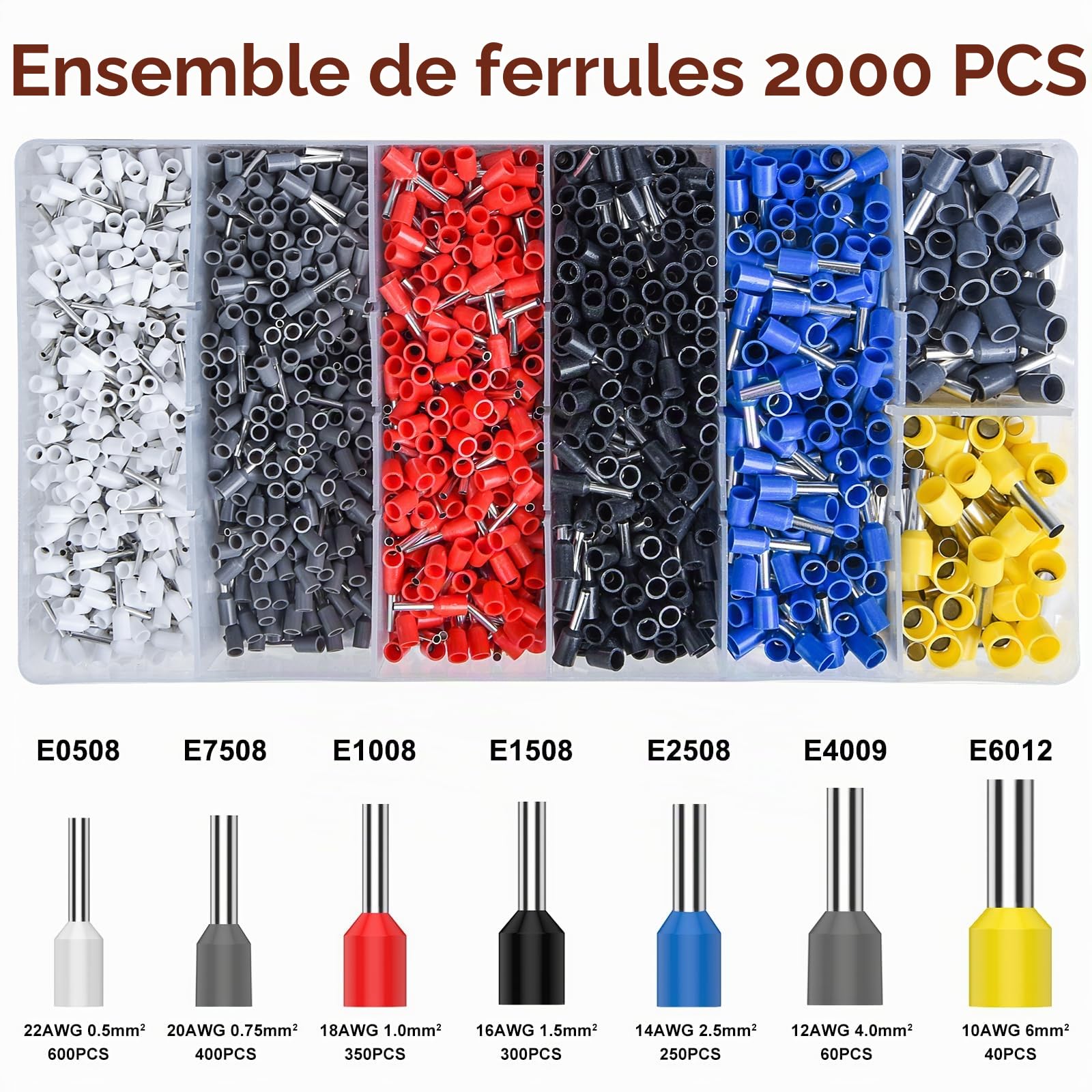 0.08-10mm² Pince a Sertir, Preciva Pince à Sertir avec 2000PCS Cosse Electrique, Pince à Sertir à Cliquet Réglable, B Type Pince a Sertir Cosse Electrique Kit D'outils de Sertissage