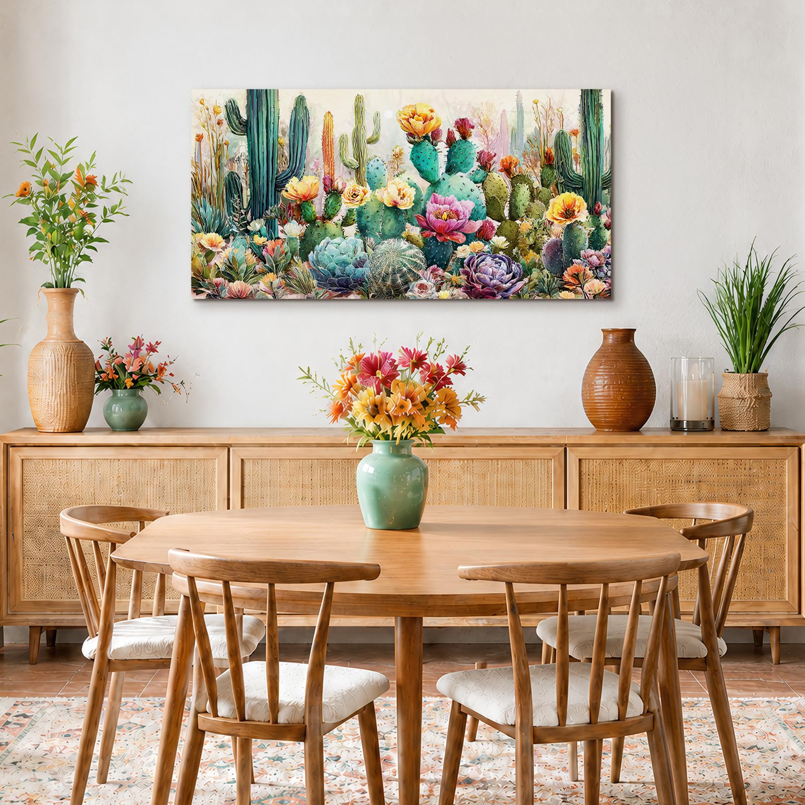 hyidecorart Bunte Blumen Bilder Wohnzimmer Moderne Gemälde 59x119 cm | Pflanzenmotive, HD-Druck, Einfach Aufzuhängen, Leinwandbilder, Große Formate, Vielseitig Dekorierbar, Raumdeko, Geschenk