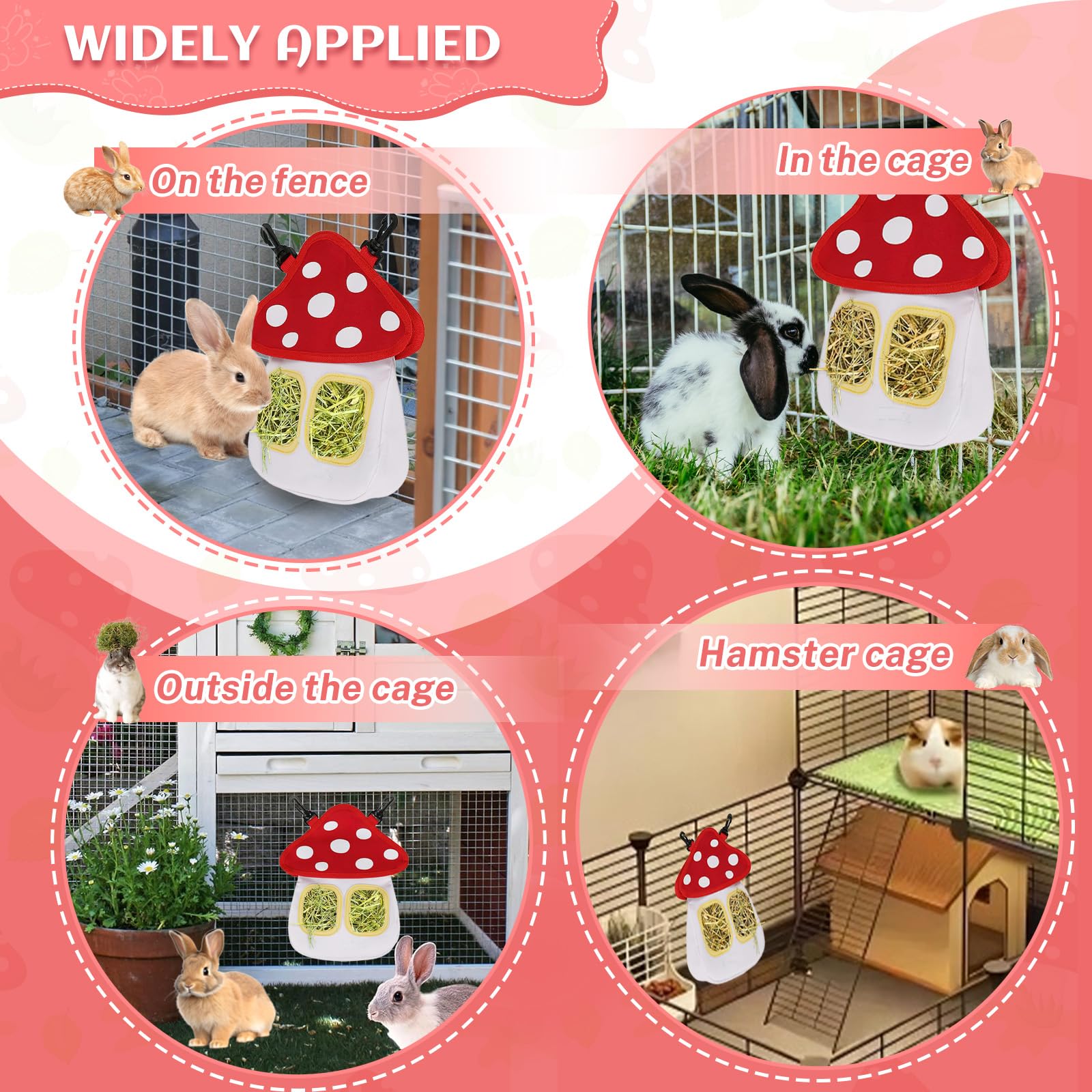 Râtelier à Foin Lapin, dellyy Sac Foin Lapin avec 2 Poutres, Mangeoire Cochon d'Inde, Foin Cochon d'Inde pour Hamster Chinchilla (Blanc, M)