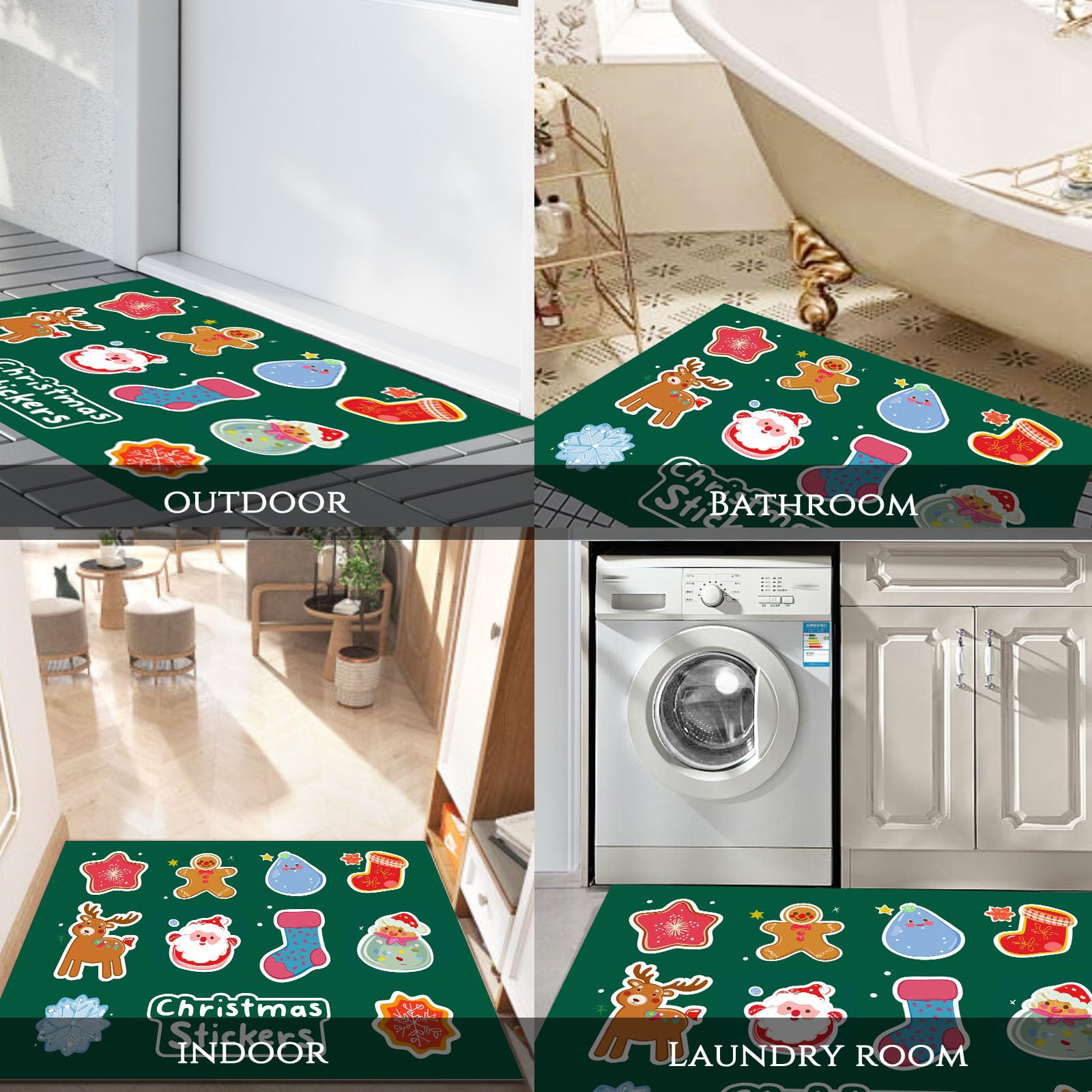 Felpudo Exterior e Interior, 90x150cm Alfombra Entrada Papá Noel Renos Hombre Jengibre Antideslizante Lavable, Alfombrilla Navideños Absorbentes para Puerta de Casa, Pasillo, Cocina, Verde Oscuro