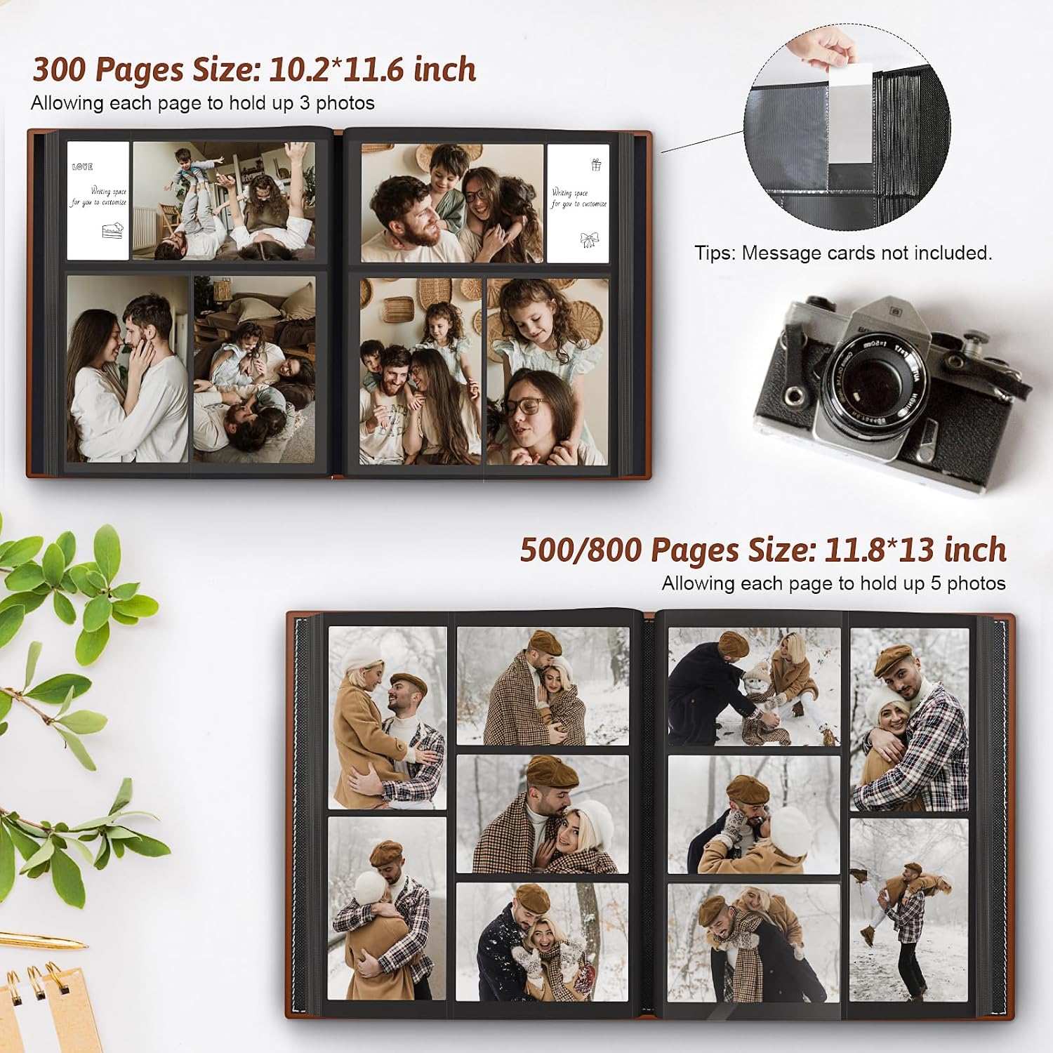 Popotop Photo Album 4x6 300 Pockets with Leather Hardcover Cover, Small Photo Album Holder Book with 50Pcs Pages for Family Travel Wedding Baby Gifts