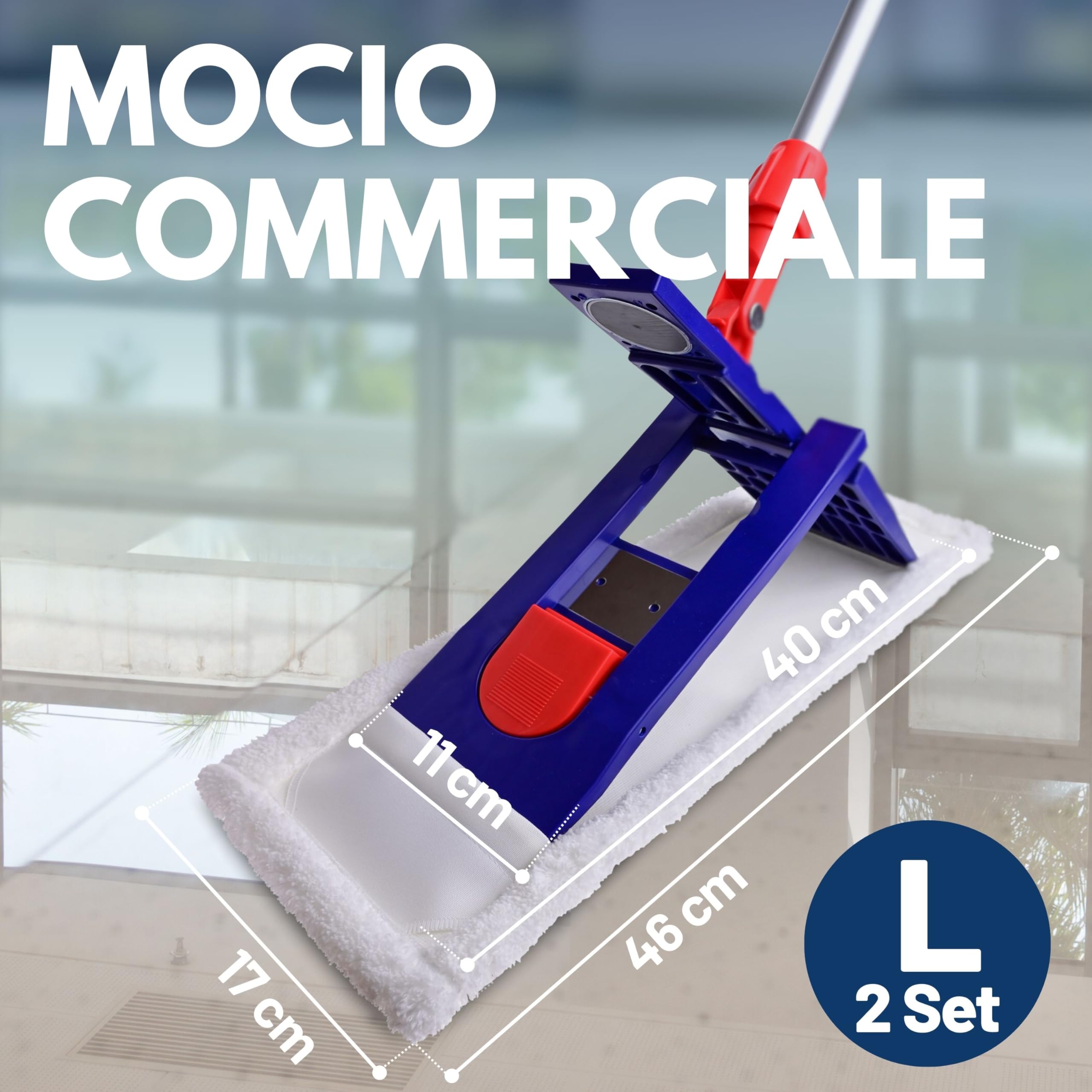 SONTY Mop professionale 40 cm set 2 pezzi – Lavapavimenti con supporto magnetico, panni microfibra 40 cm & manici telescopici in alluminio | Per pulizie professionali & pavimenti duri