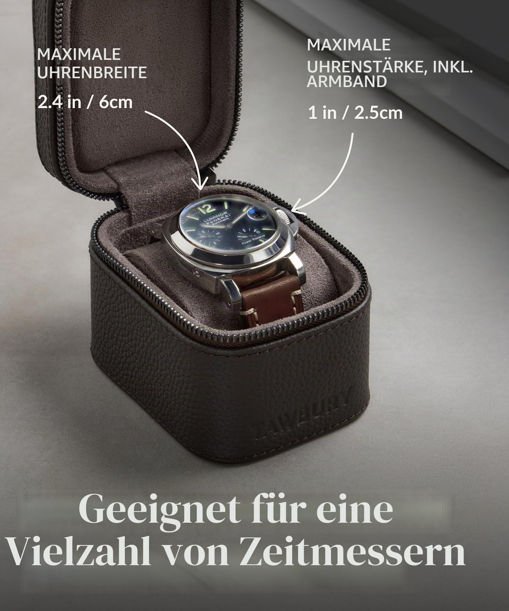 TAWBURY Fraser 1 Uhren-Reiseetui - Echtes Leder, Einzeluhren-Tragetasche für kleine und große Uhren | Kompakte, leichte & stabile Armbanduhr Aufbewahrungsbox für Damen & Herren (Braun)