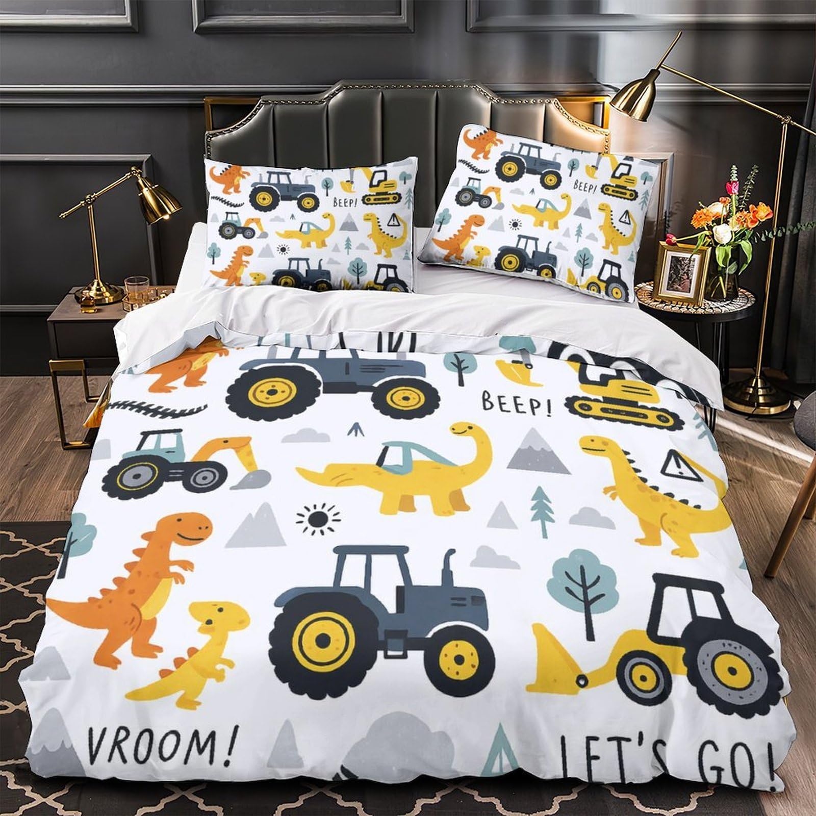 Kinder Bettwäsche Set Dino Traktor Mikrofaser Jungen Deko