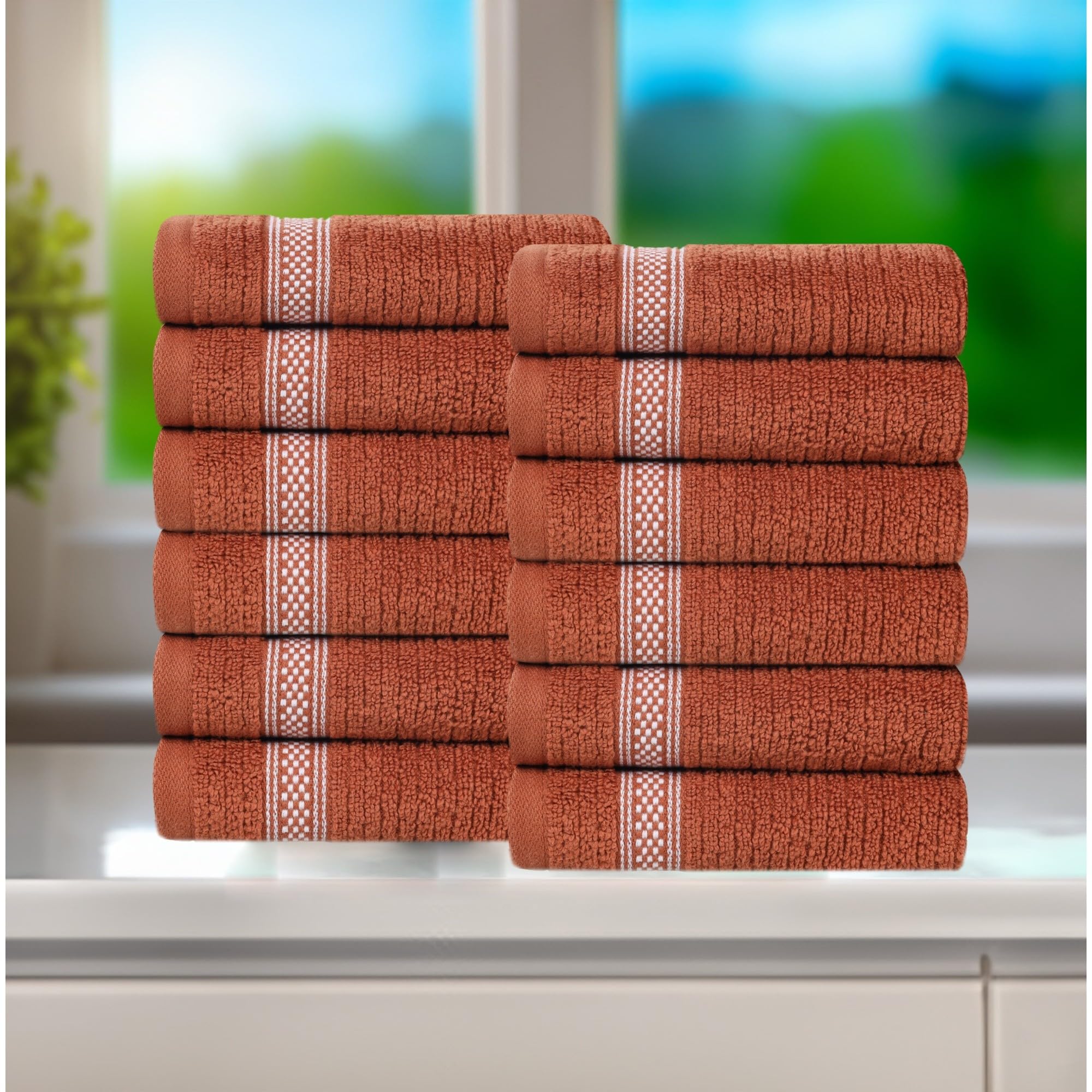 Superior Cotton Face Towel Washcloth Set Zero Twist Ribbed Geometric Small Facial Towels Spa Hotel Guest Home Bathroom