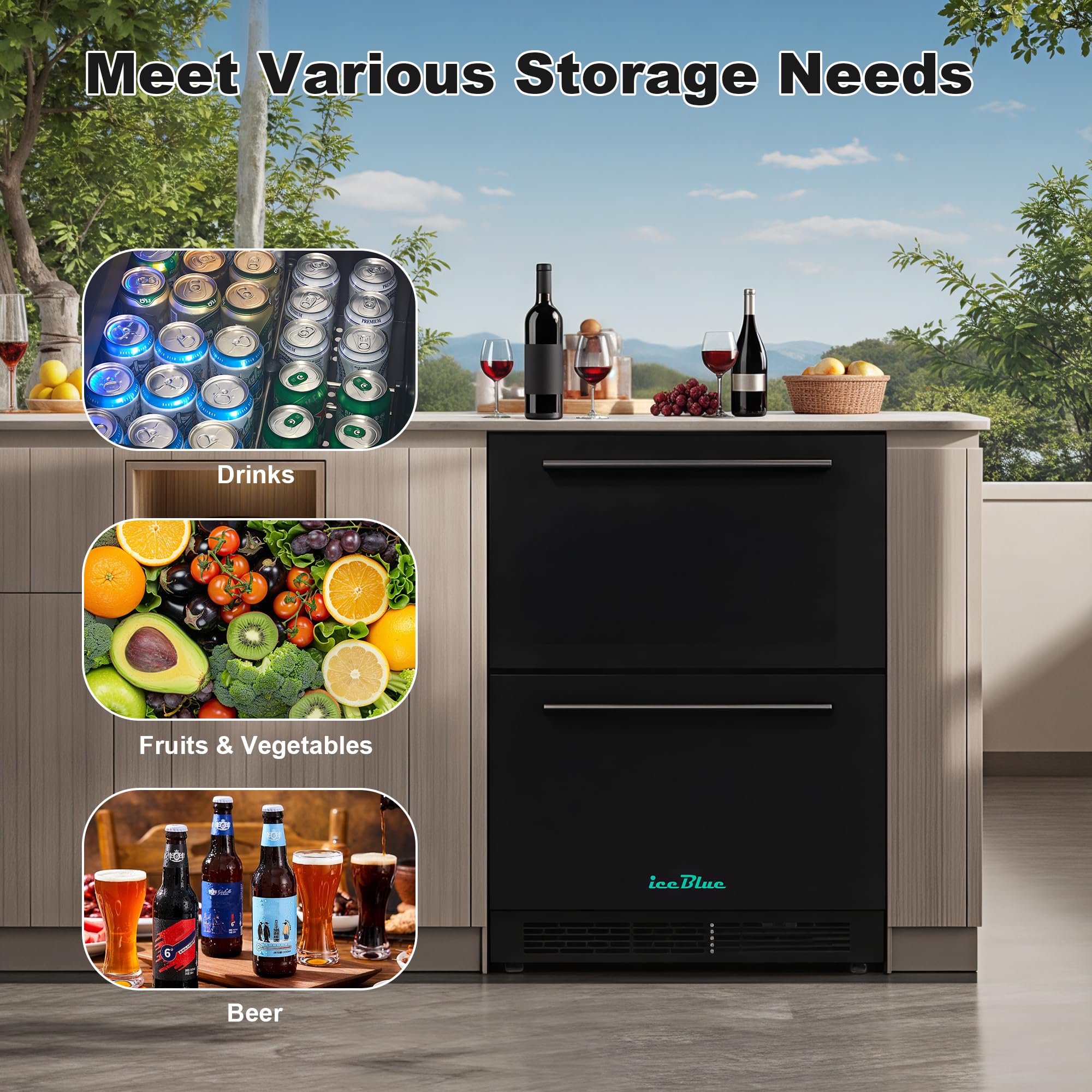 Iceblue Drawer Refrigerator, 24 Inch 5.12cu.Ft Under Counter Drawer Fridge, Stainless Steel Freestanding Beverage Refrigerator, 34~50℉ Fast Cooling Wine Fridge For Home, Bar, Gift - Black on Fridge.com - View 6