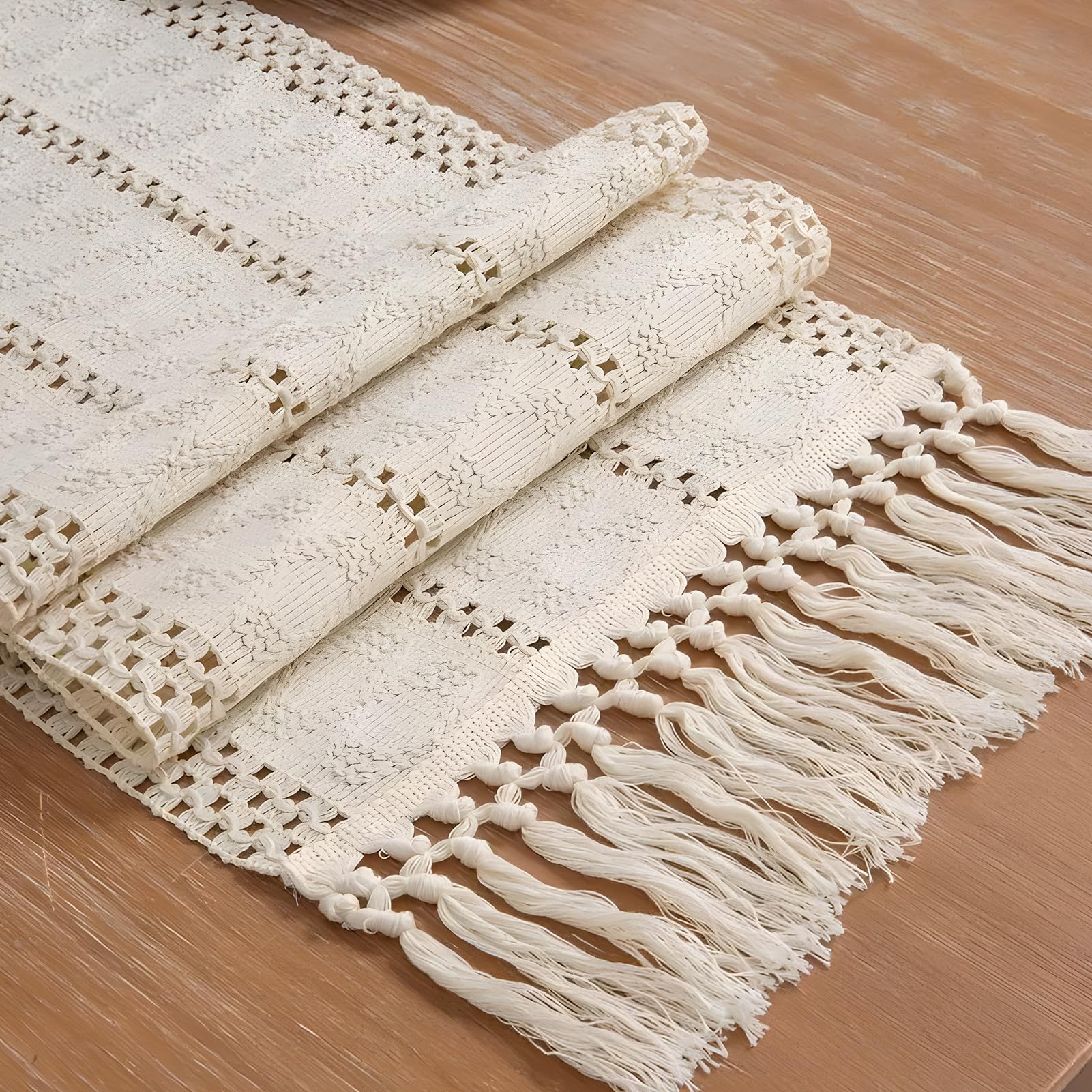 Runner Da Tavola Macramè Bohémien - Cotone E Iuta, Con Nappe, Color Crema - Foto 14