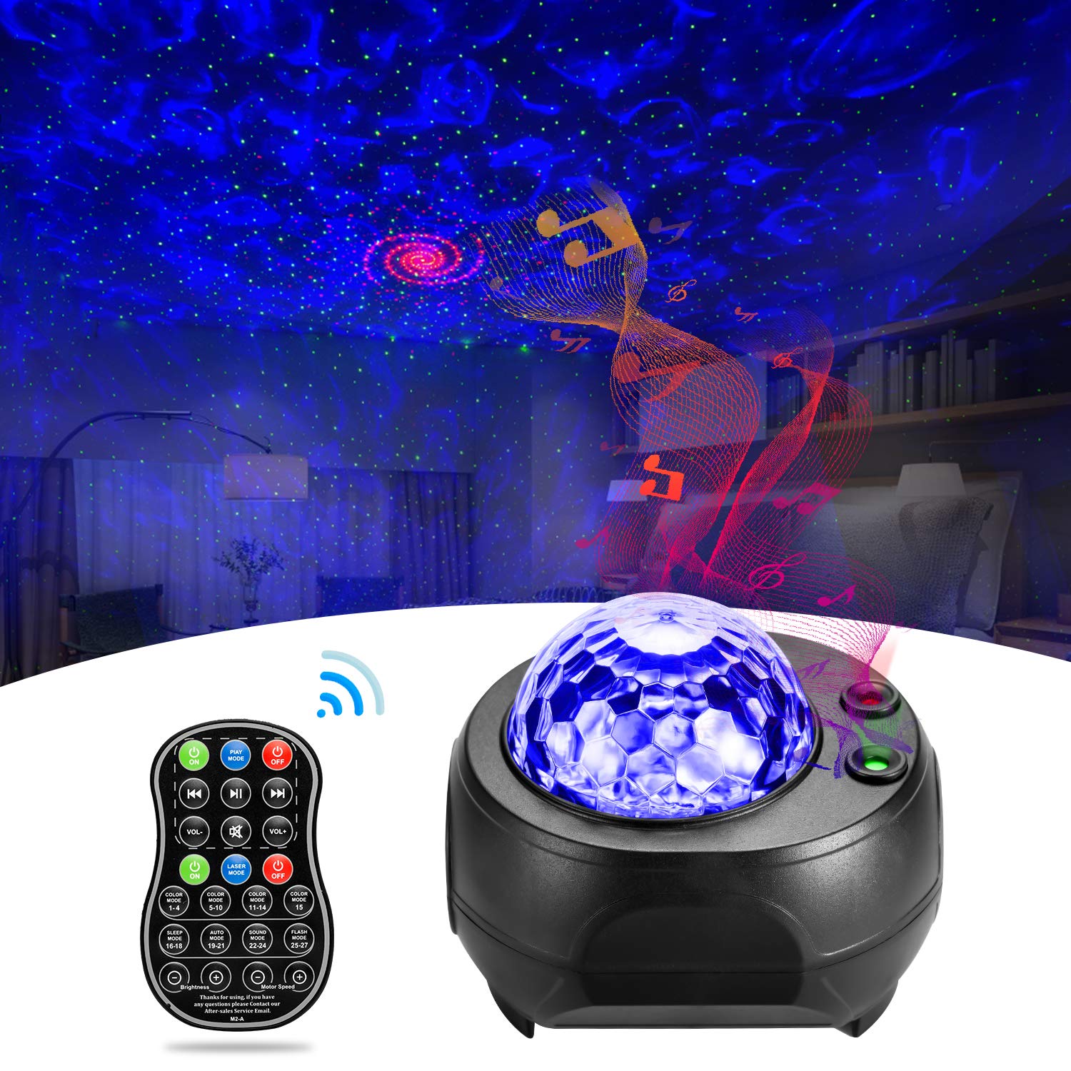 Galaxy Star Lights Projector BSYUN Nebula Cloud Lights with Remote Control, 15 Colors Sound Activated Night Sky Lights Ceiling Decor for Home