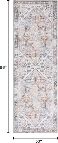 Miniatura 2 de SAFAVIEH Tucson Collection - Alfombra lavable de 2 pies 6 pies x 8 pies, beige y gris, antideslizante y fácil de limpiar, ideal para pasillo,