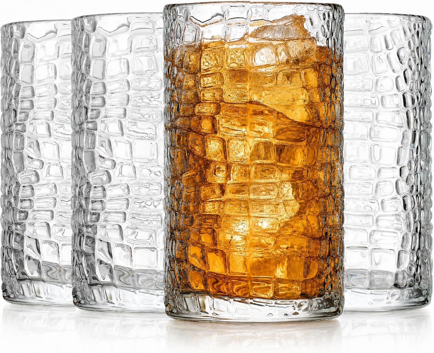 Glaver's Highball-Trinkgläser, transparent, 425 ml, lackiertes Crackle-Design, strukturierte Trinkgläser, robuste Premium-Gläser für den täglichen Gebrauch zu Hause, in der Bar, 4 Stück