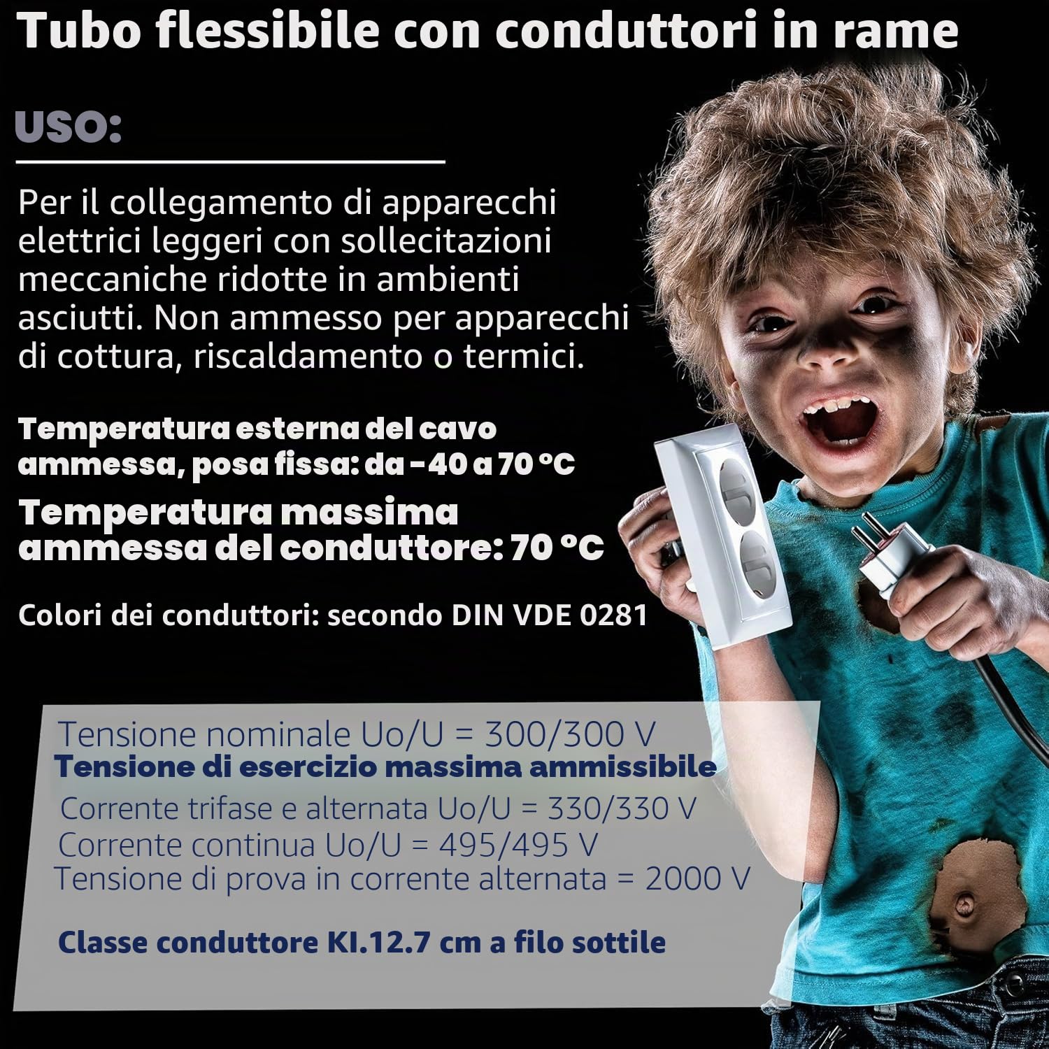 Tubo flessibile rotondo in plastica, cavo LED H03VV-F 2 x 0,75 mm2 (mm2) – Colore: nero 10 m/15 m/20 m/25 m/30 m/35 m/40 m/45 m/50 m/55 m/60 m ecc. fino a 250 m in 5 metri a scelta