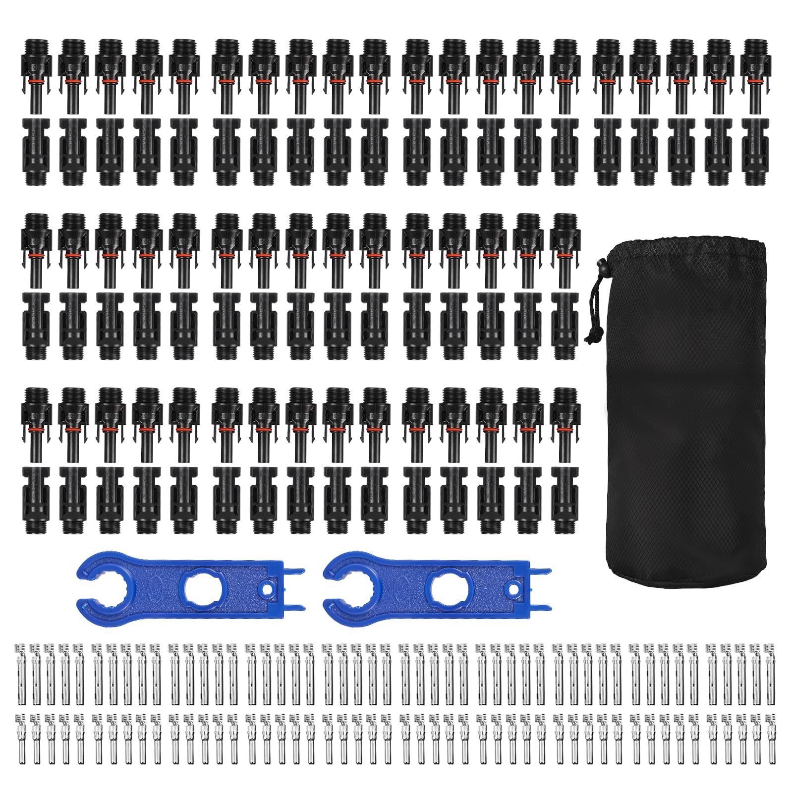 Juego de 50 pares de conectores solares, conectores de panel solar PV macho y hembra, IP68, resistentes al agua, conectores solares, conectores de cable para panel solar, incluye una funda de nailon