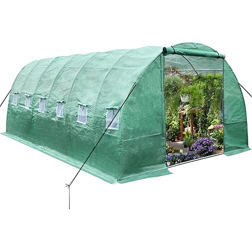 YITAHOME 20'x10'x7' Heavy Duty Greenhouses Large Walk-in Greenhouse Tunnel Green Houses Outdoor Portable Hot Plant Gardening Upgraded Galvanized Steel Stake Ropes Zipper Door 7 Crossbars Garden