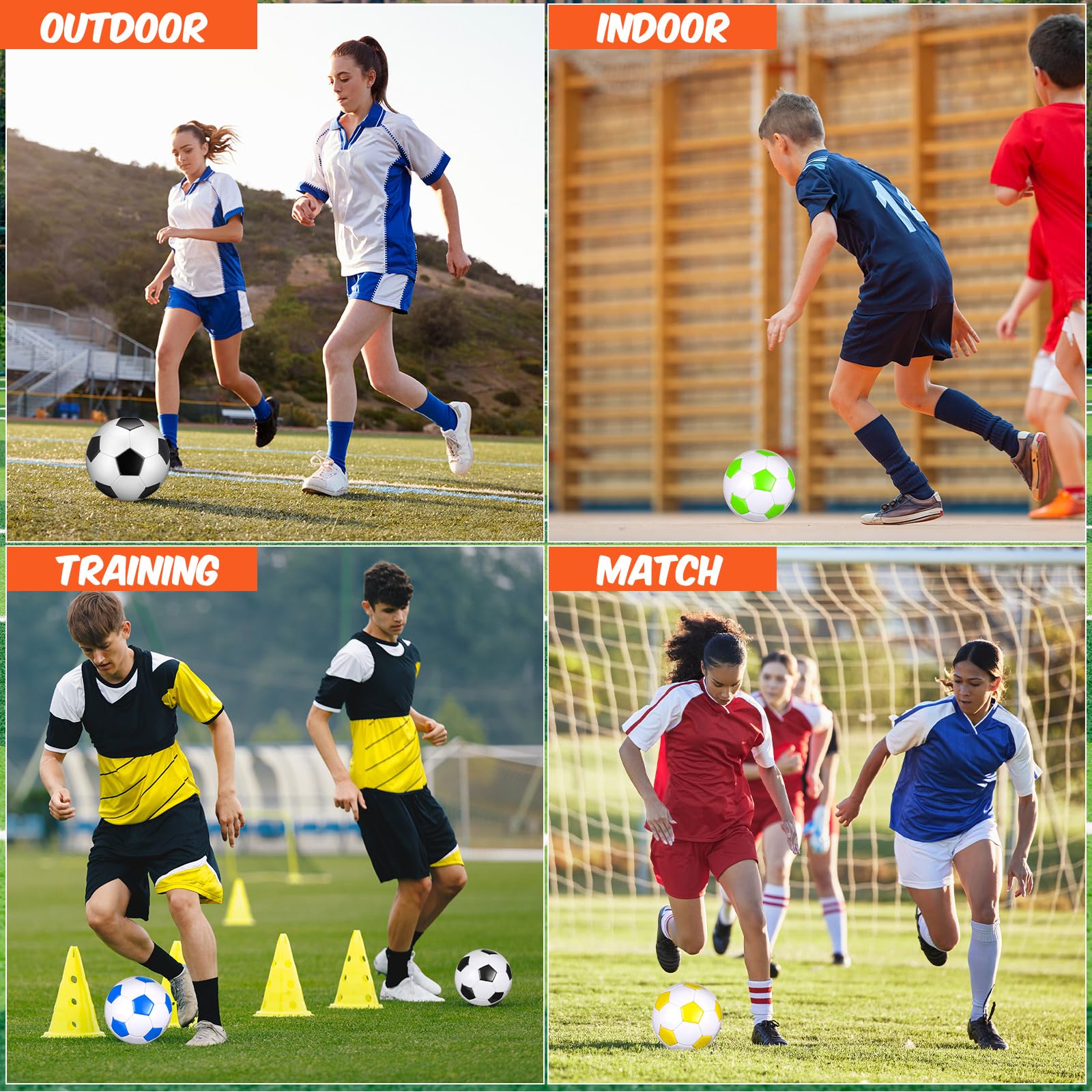 Wettarn - Lot De 24 Ballons De Football Taille 4, Avec Pompe Et Sac Filet, Pour Entraînement Et Jeux En Extérieur