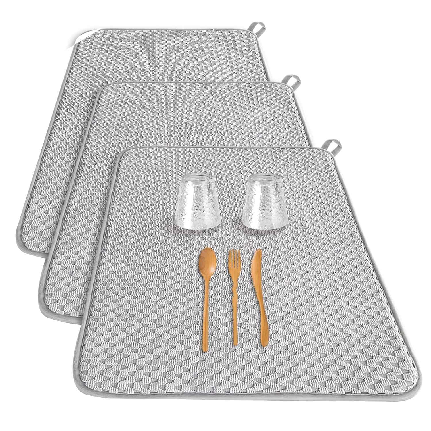 CTRLZS Dish Drying Mat Absorbent Microfiber Dishes Drainer Mats for Kitchen Counter,Coffee 24 X 17Inch 3Piece