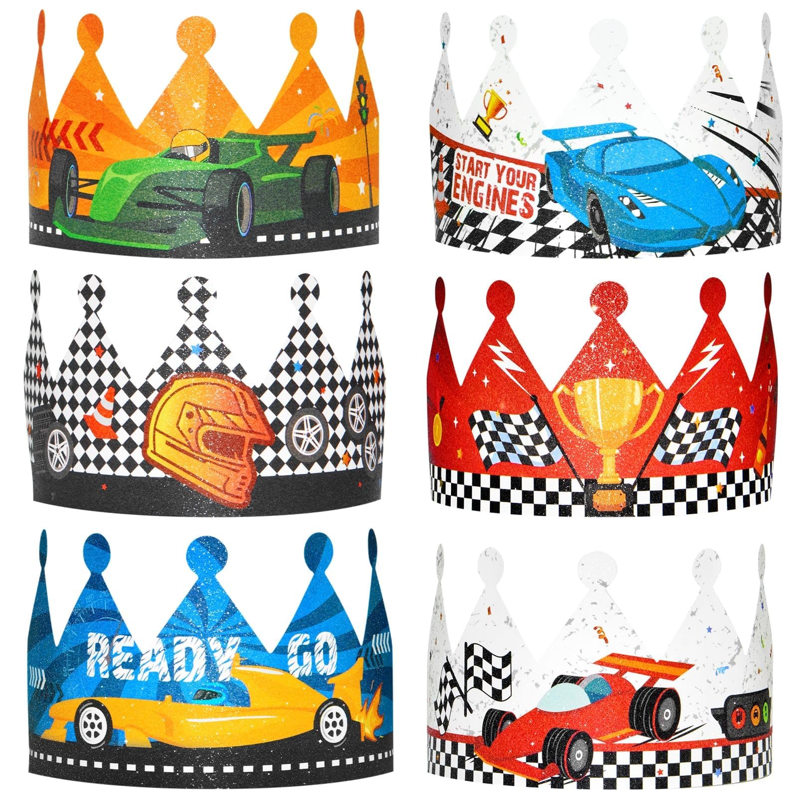 WERNNSAI Race Car Party Crowns Race Car Birthday Party Hats for Boys — image 1