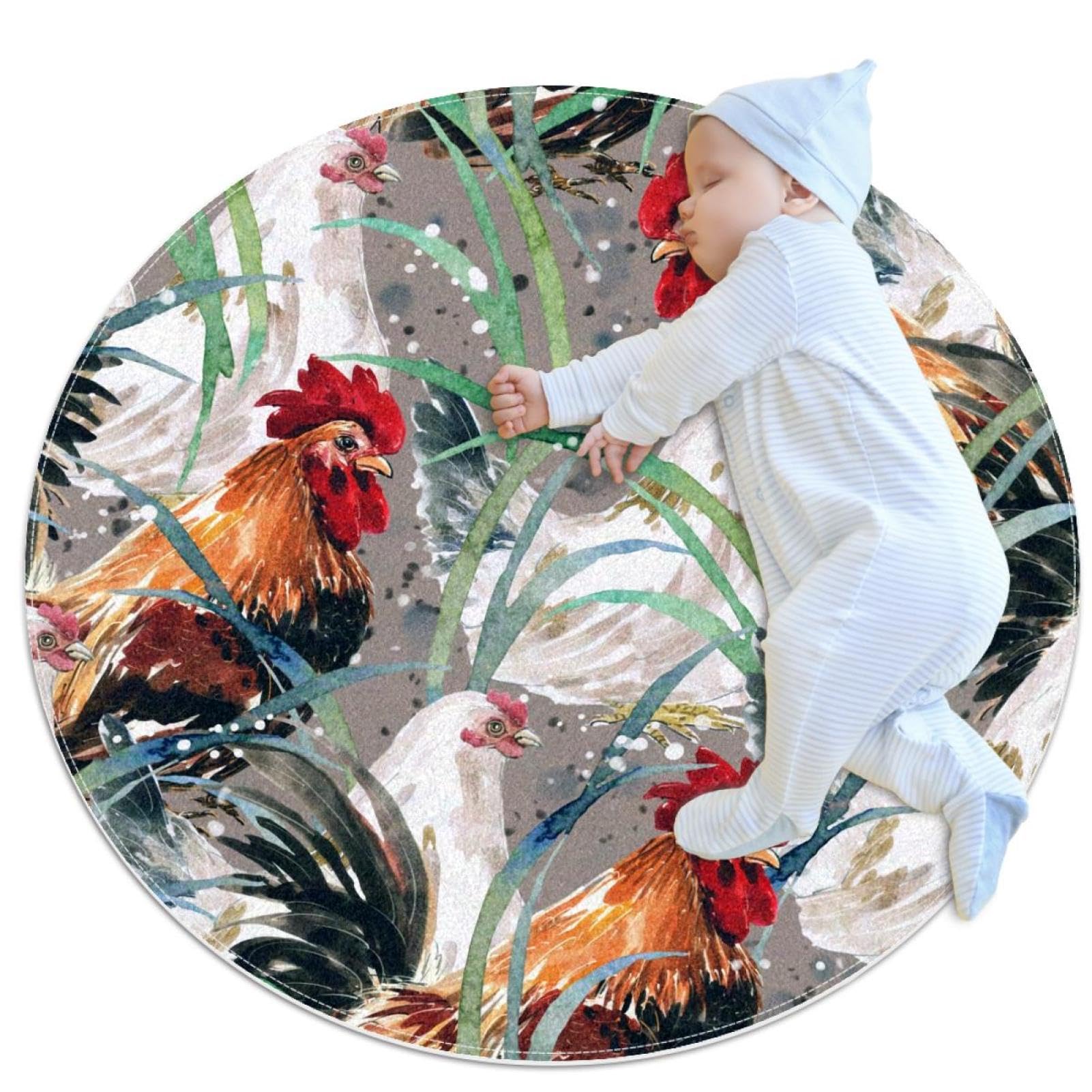 Tapis de bain antidérapant rond 1m sécurité et douceur motif coq