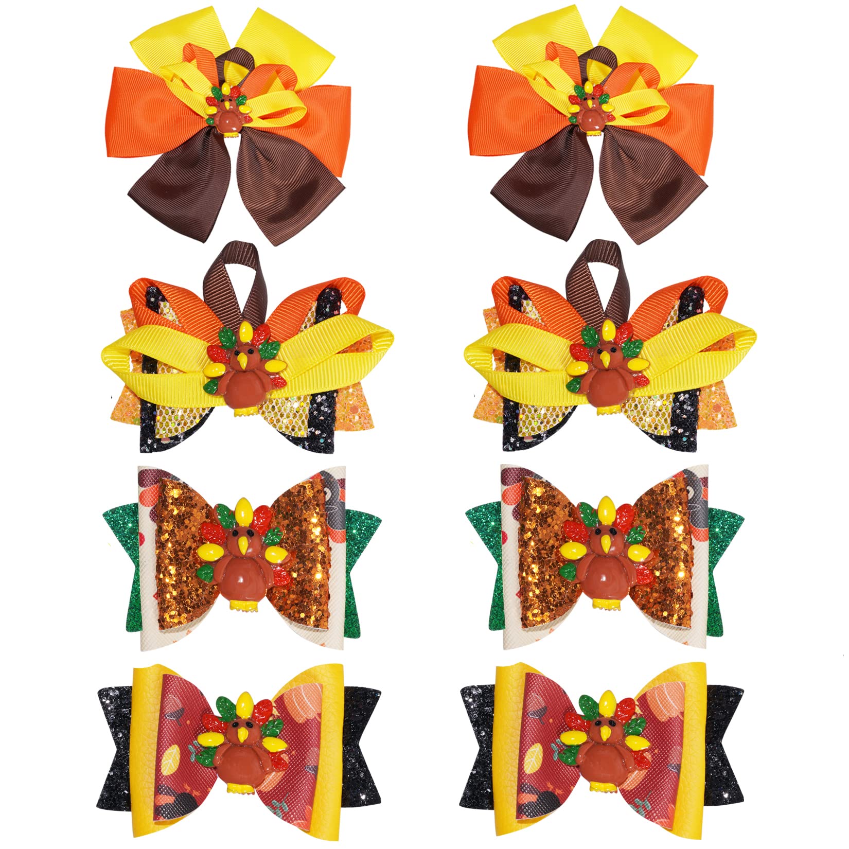 Haakong 8pcs Thanksgiving Hairpin Flash Hair Accessories Turkey Hairpin Autumn Hair Bow Girls Party Prom Hairpin Autumn Party Hair Accessories Special Headdress