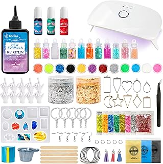 JDiction New UV Resin Kit with Light, Crystal Clear Hard Resin Sunlight Curing UV Resin Beginner Kit for Jewelry, Doming, Coating, and Casting, DIY Craft