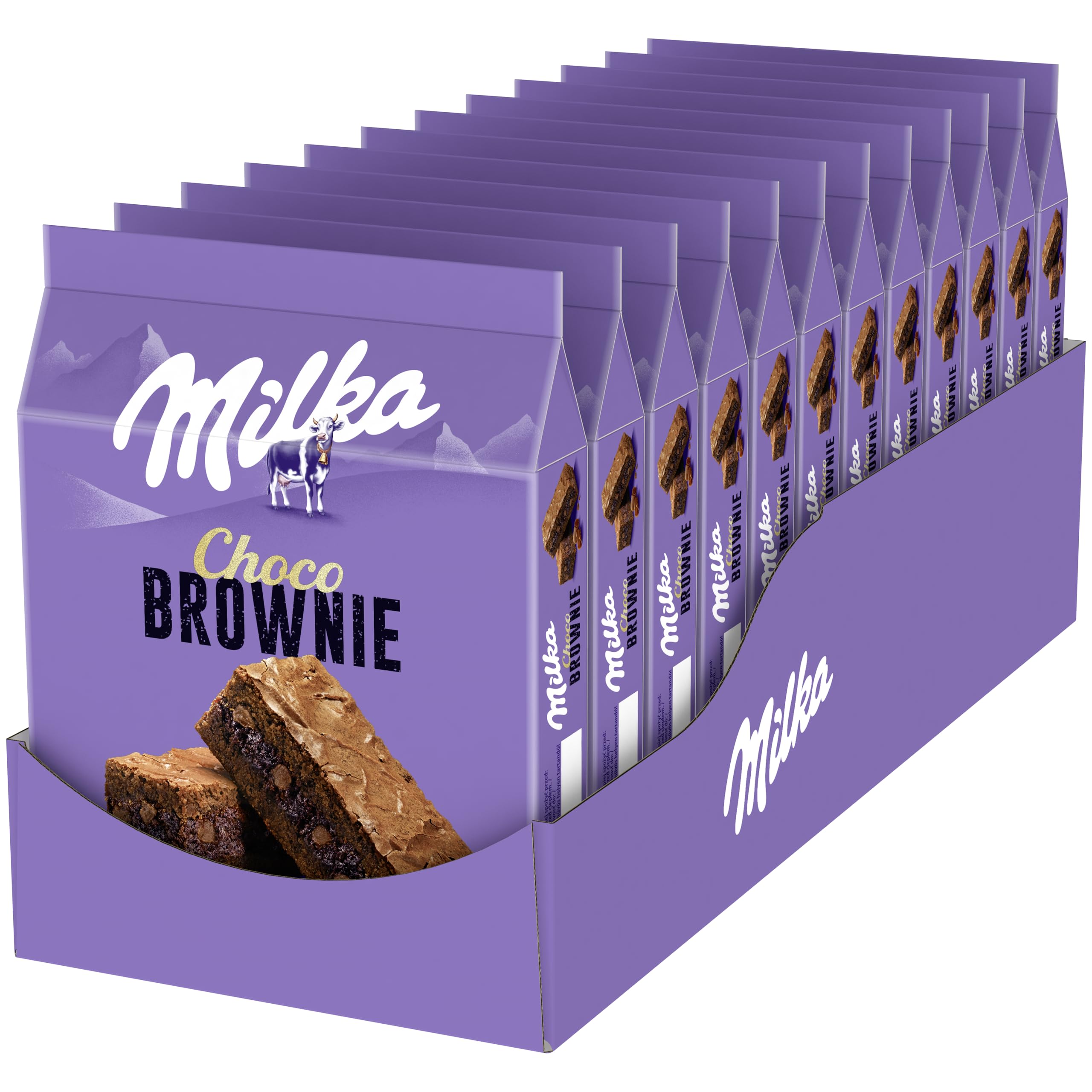 Milka Choco Brownie Bizcocho de Chocolate con Leche de los Alpes y Trozos de Chocolate con Leche, Pack de 13 Ud 150 g | Bizcocho Milka de chocolate con leche y trozos de chocolate, para disfrutar en cualquier momento del día