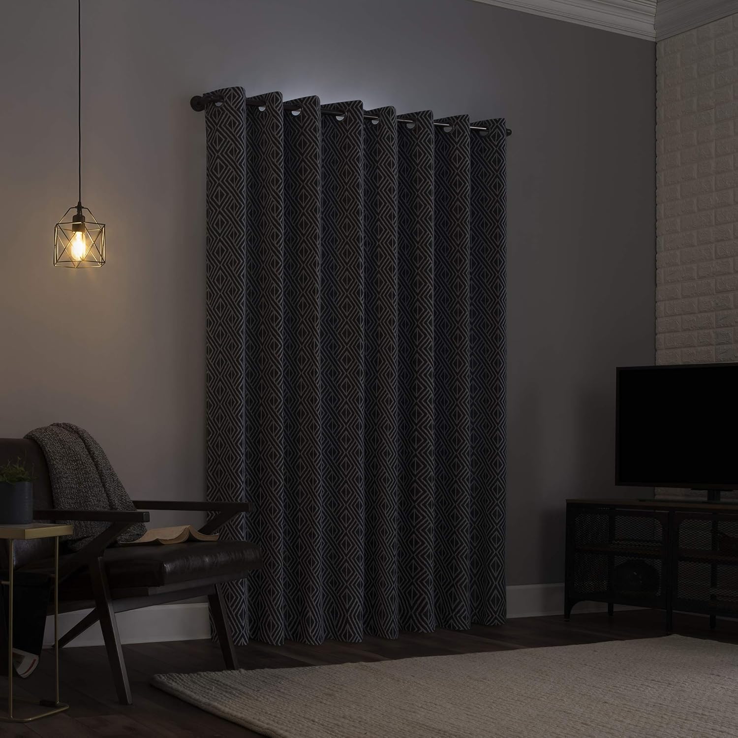 Scott Living Gresham Geometric Total Blackout Grommet Curtain Panel, 52" x 84", Black