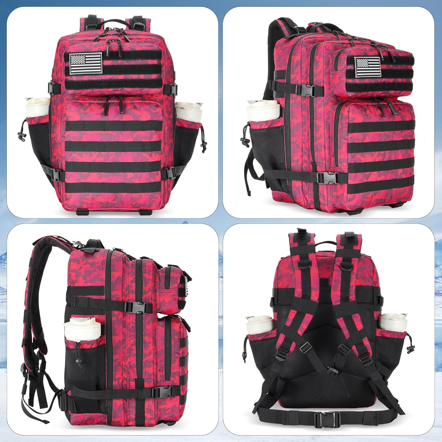 45L Tactical Assault Backpack 3 day assault pack with Molle Waterproof backpack Rucksack for Tactical Backpacks (Red CP) - Image 2