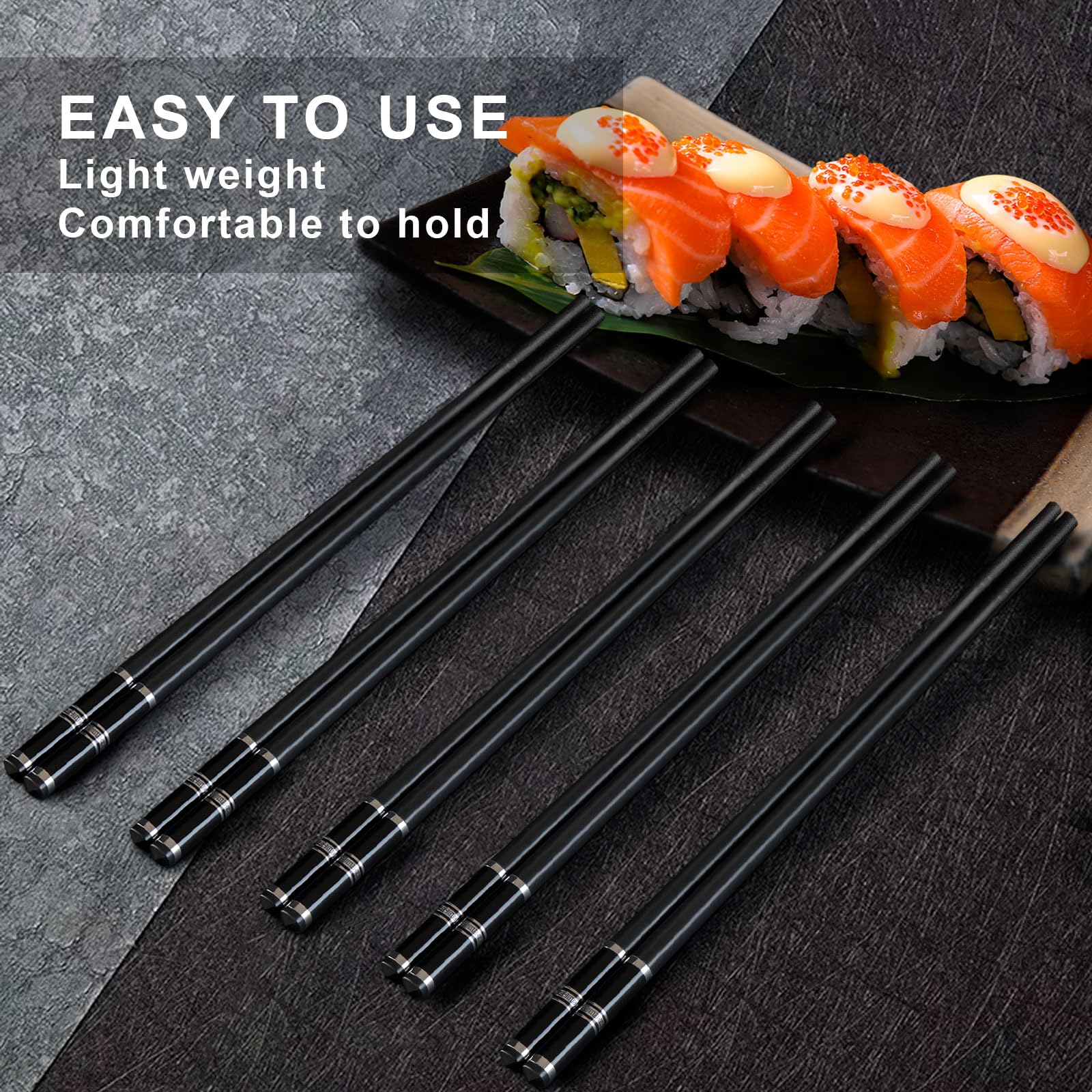 Chopsticks Reusable 5 Pairs Fiberglass Chopsticks Dishwasher Safe Square Lightweight Non-Slip Chop Sticks Set (silvery) — Amazon image 4