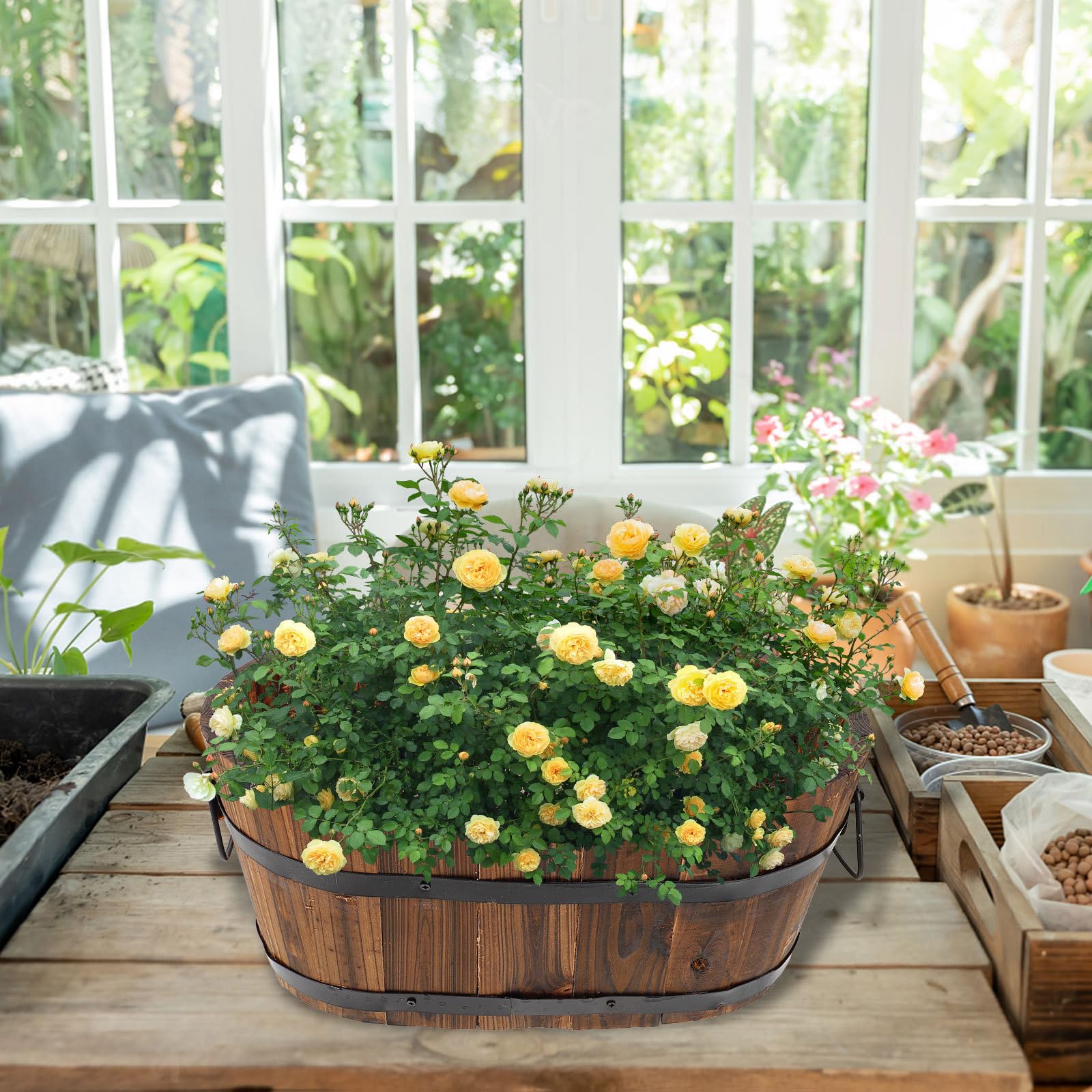 Pflanzkübel aus Holz, Blumentopf, Pflanzgefäß für Gemüse, robust, für Gartenschränke und Gartenbedarf