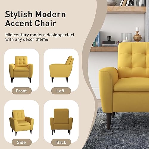 Miniatura 5 de Bonzy Home Silla decorativa moderna de mediados de siglo, silla tapizada de tela para sala de estar, sillón cómodo para sala de estar, dormitorio,