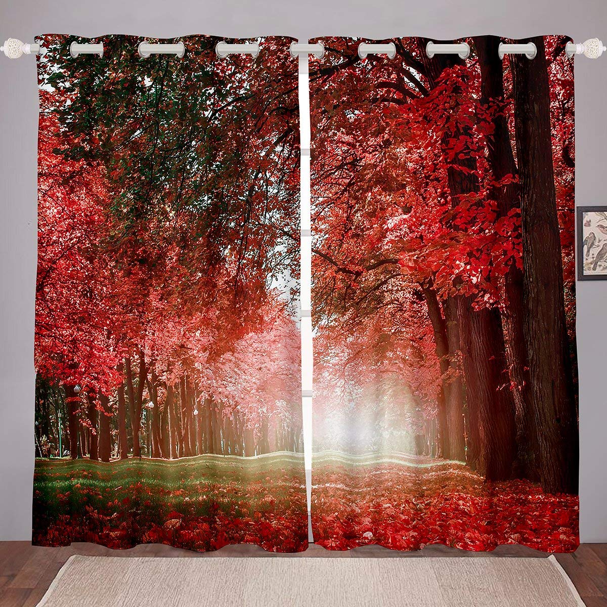 Tenda decorativa per giardino, con rami di albero, per camera da letto, soggiorno, per bambini, ragazzi, ragazze, natura, botanica, con motivo albero rosso, verde, W66 x L72