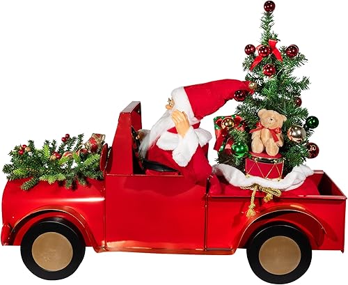 Northlight Decoración navideña de Papá Noel animado y musical conduciendo camión vintage - 36.5"