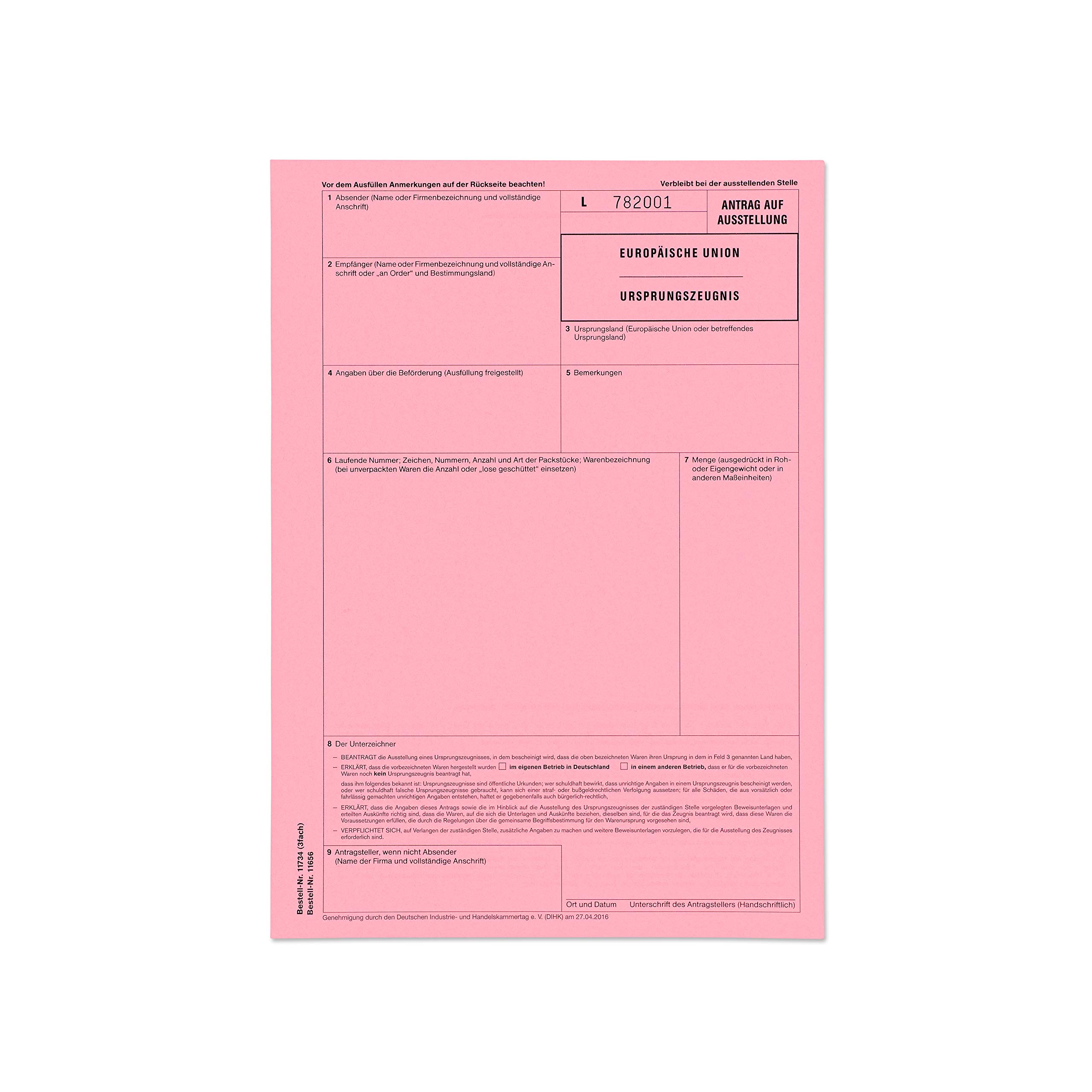 mashpaper Ursprungszeugnis Formular Vordruck 50 Stück für Laser- und Inkjetdrucker 11734 - Menge wählbar