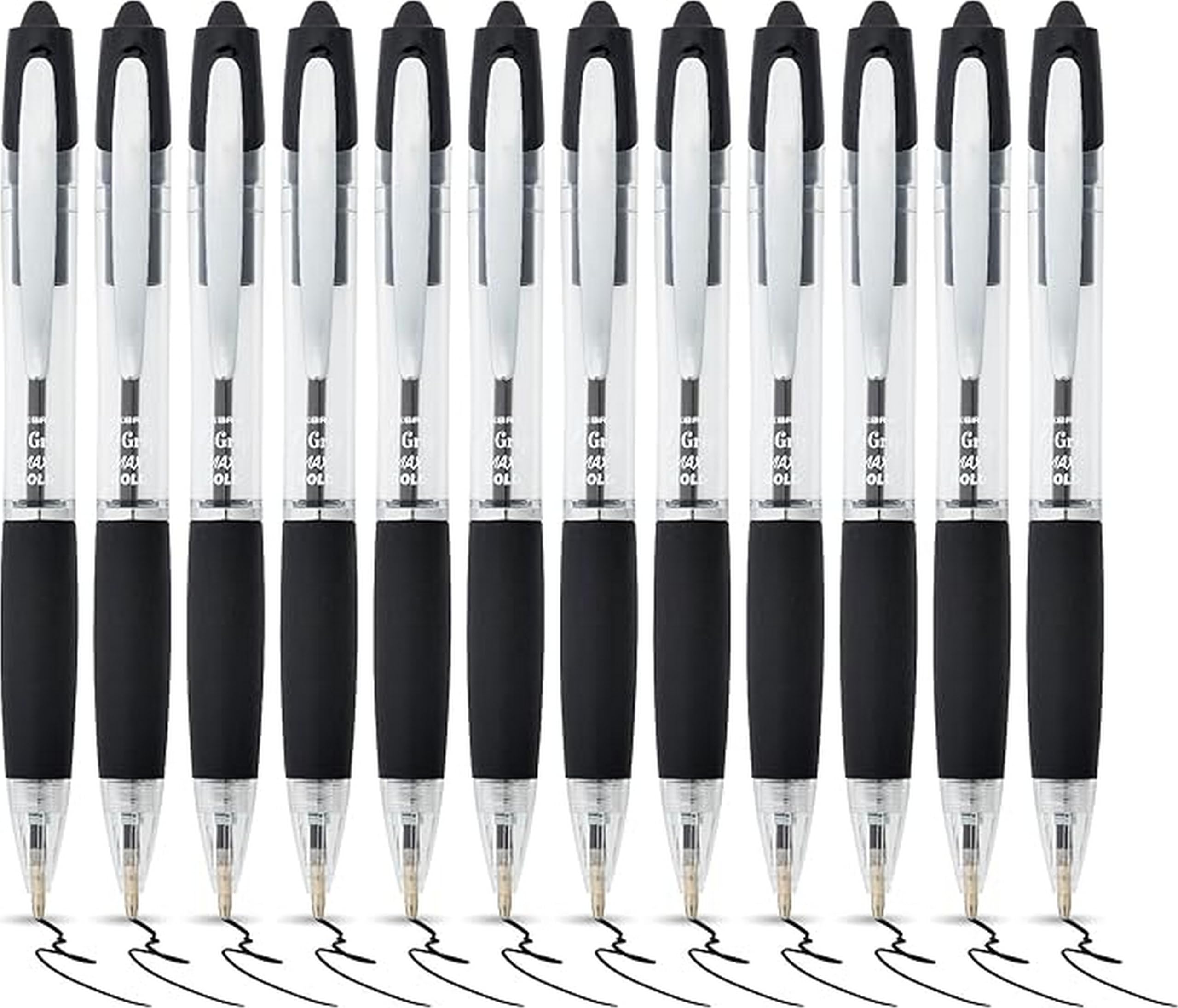 Zebra Pen Z-Grip MAX Black Ballpoint Pens 12pk, 1.2mm Medium Point Retractable Ink Pens with Clip