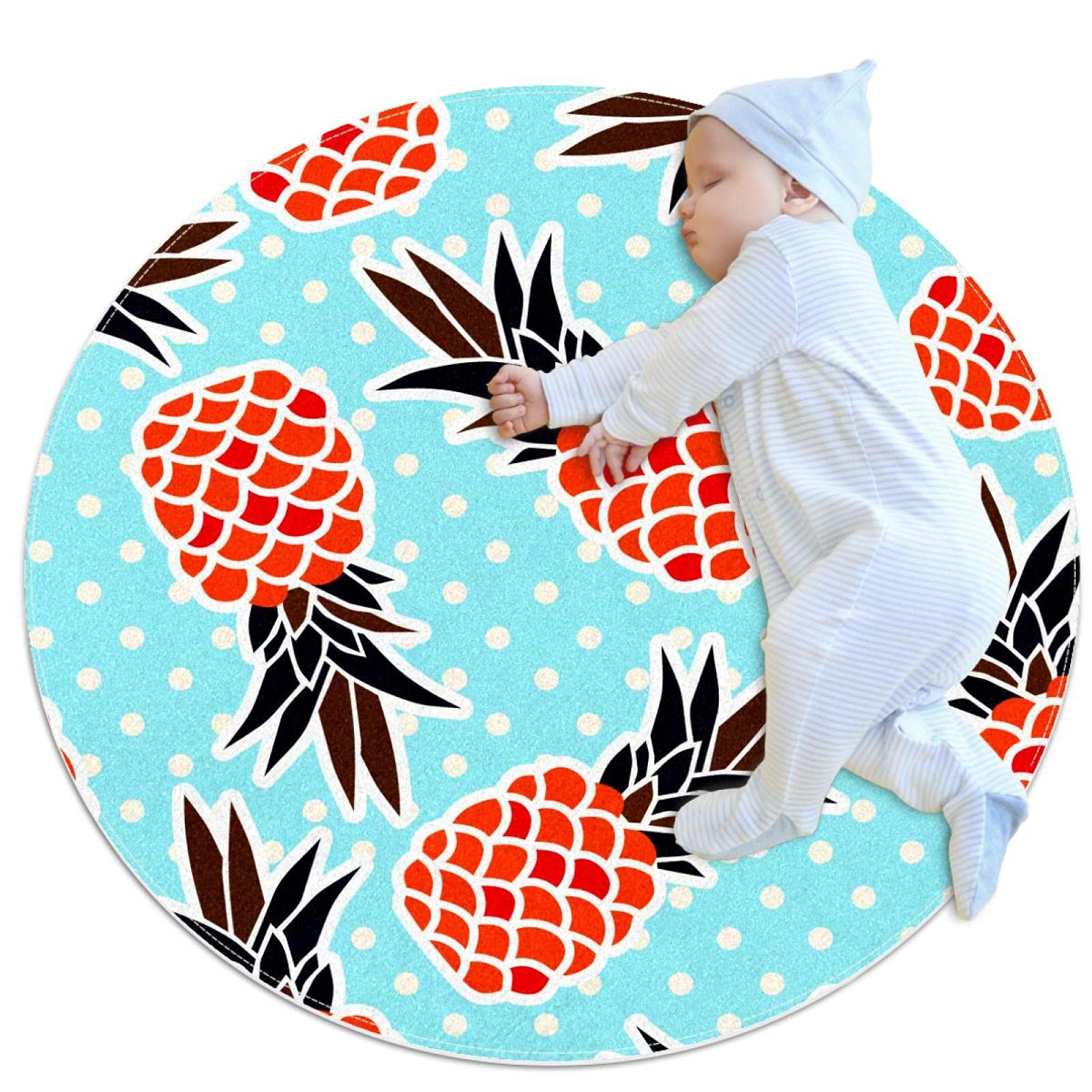 Tapis de canapé bleu rond 1m antidérapant contre sol froid