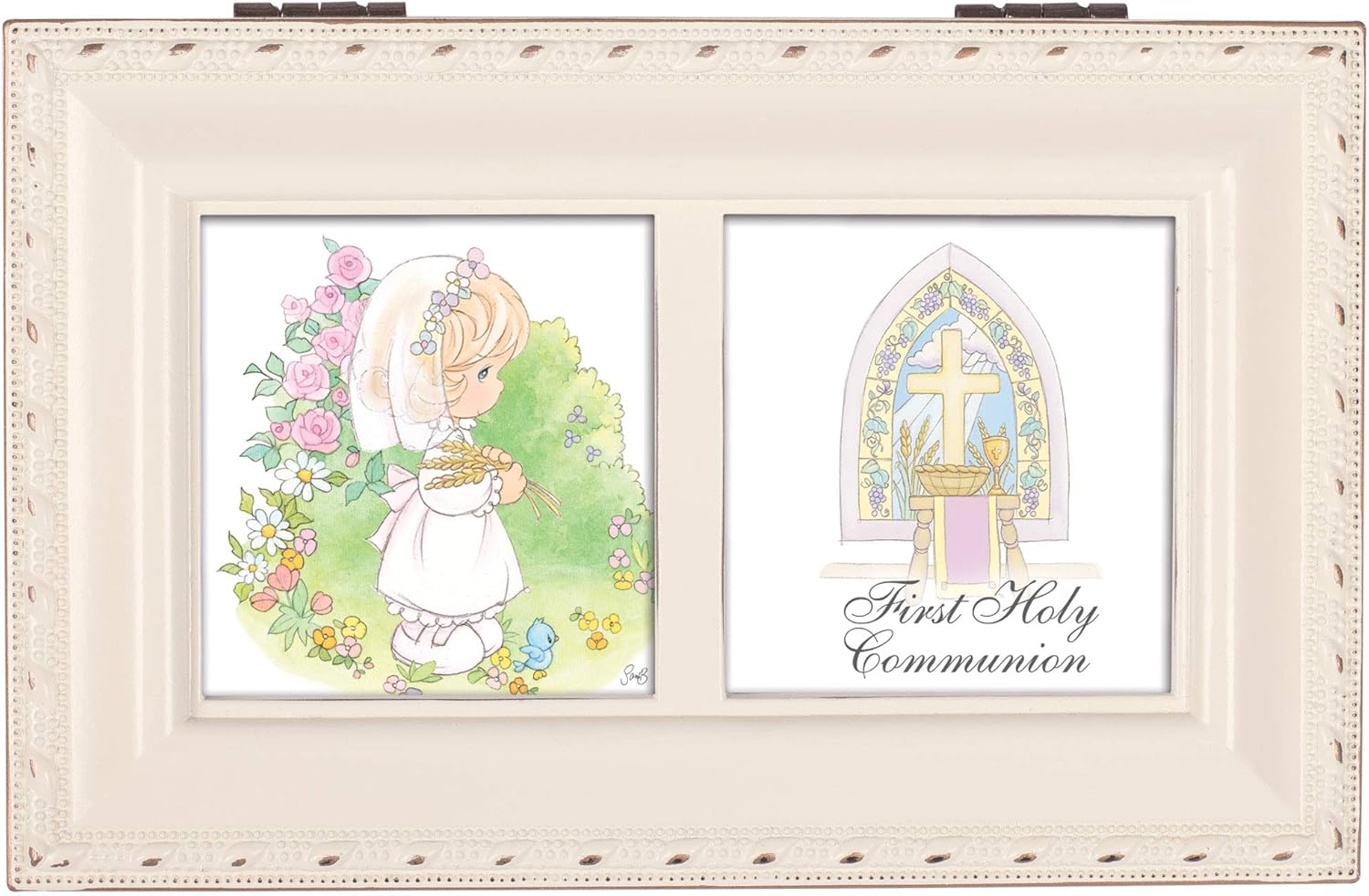 Cottage Garden Precious Moments First Communion Girl Ivory Petite Music Box/Jewelry Box Plays Jesus Loves Me