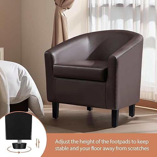Miniatura 7 de Yaheetech Silla de club de cuero, silla decorativa de piel sintética, sillón moderno para sala de estar con patas de madera y asiento acolchado para