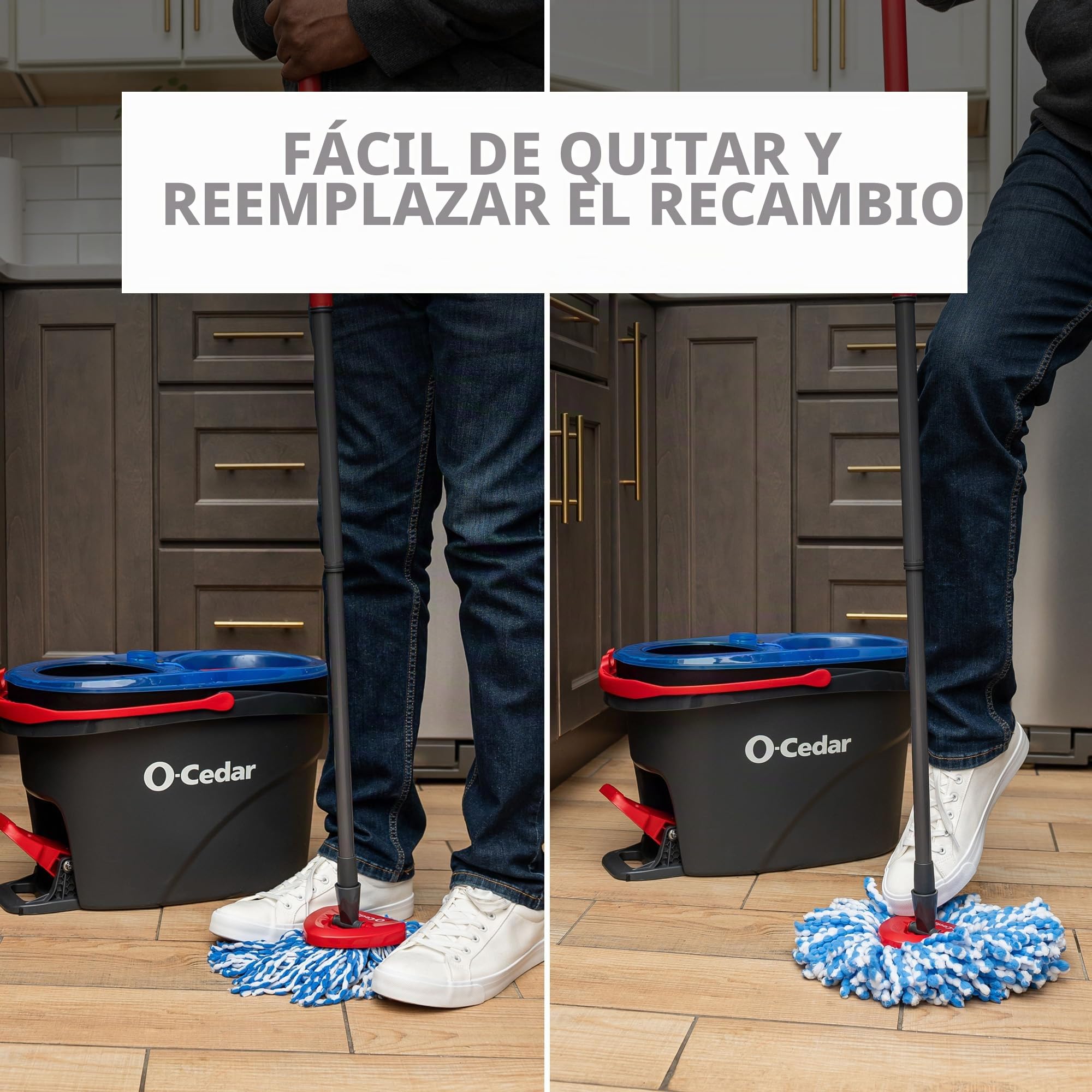 O-Cedar RinseClean Sistema de fregona giratoria Cubo 2 Cabezales adicionales