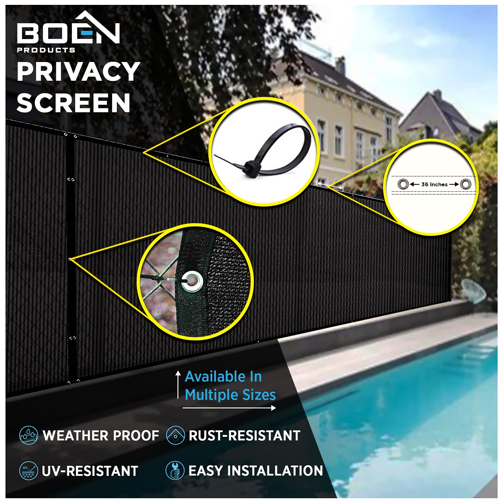 Snapklik.com : Boen - Backyard Privacy Screen Fence Covering 6 X 15 - Black  - Instant Outdoor Privacy Fence Screen For Any Metal, image size:1650x1650