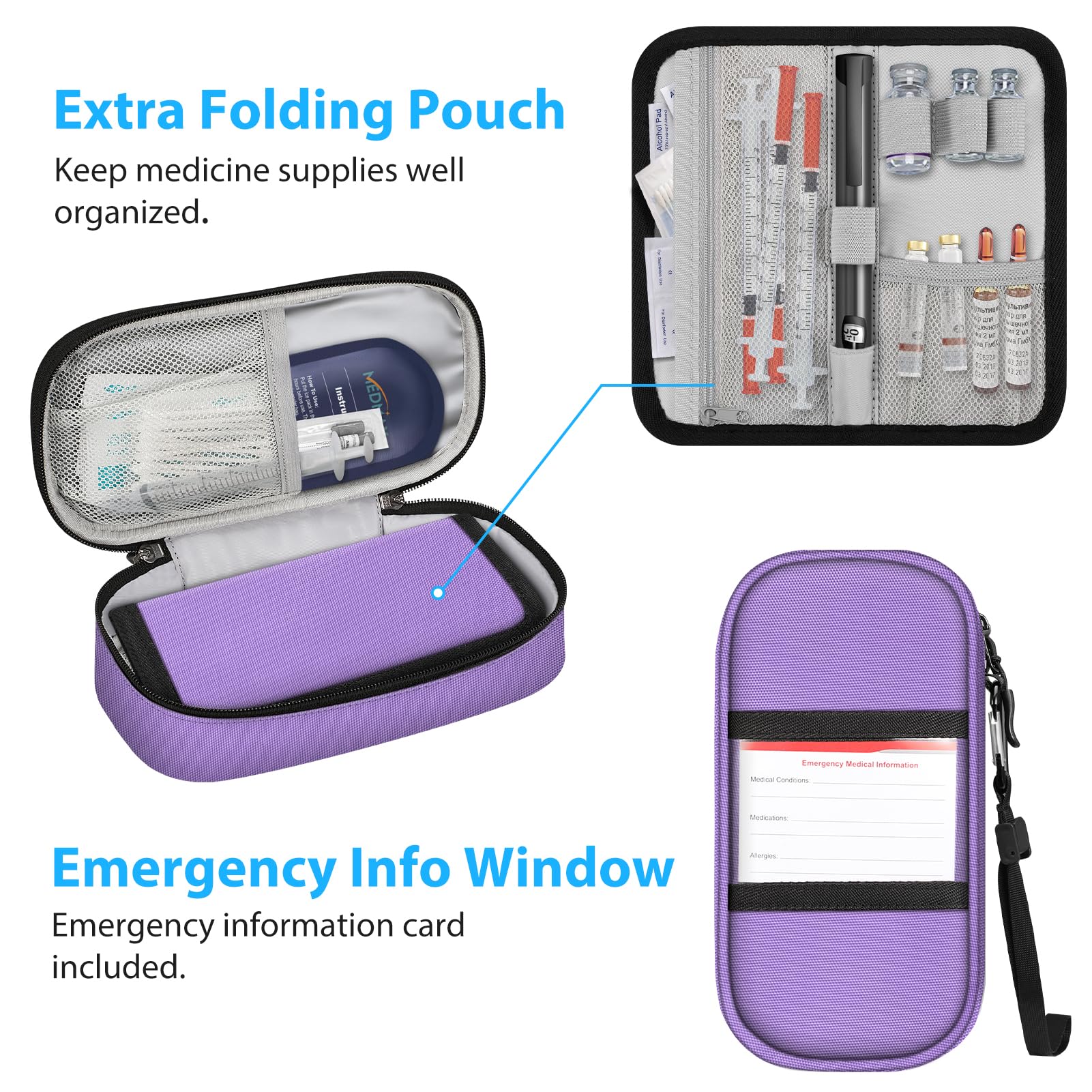 MEDMAX Enfriador Bolsa de Insulina 2 Paquetes de Hielo, Portátil Organizador de Medicamentos, Aislado Estuche para Bolígrafos de Insulina u Otros Suministros para Diabéticos, (Púrpura)